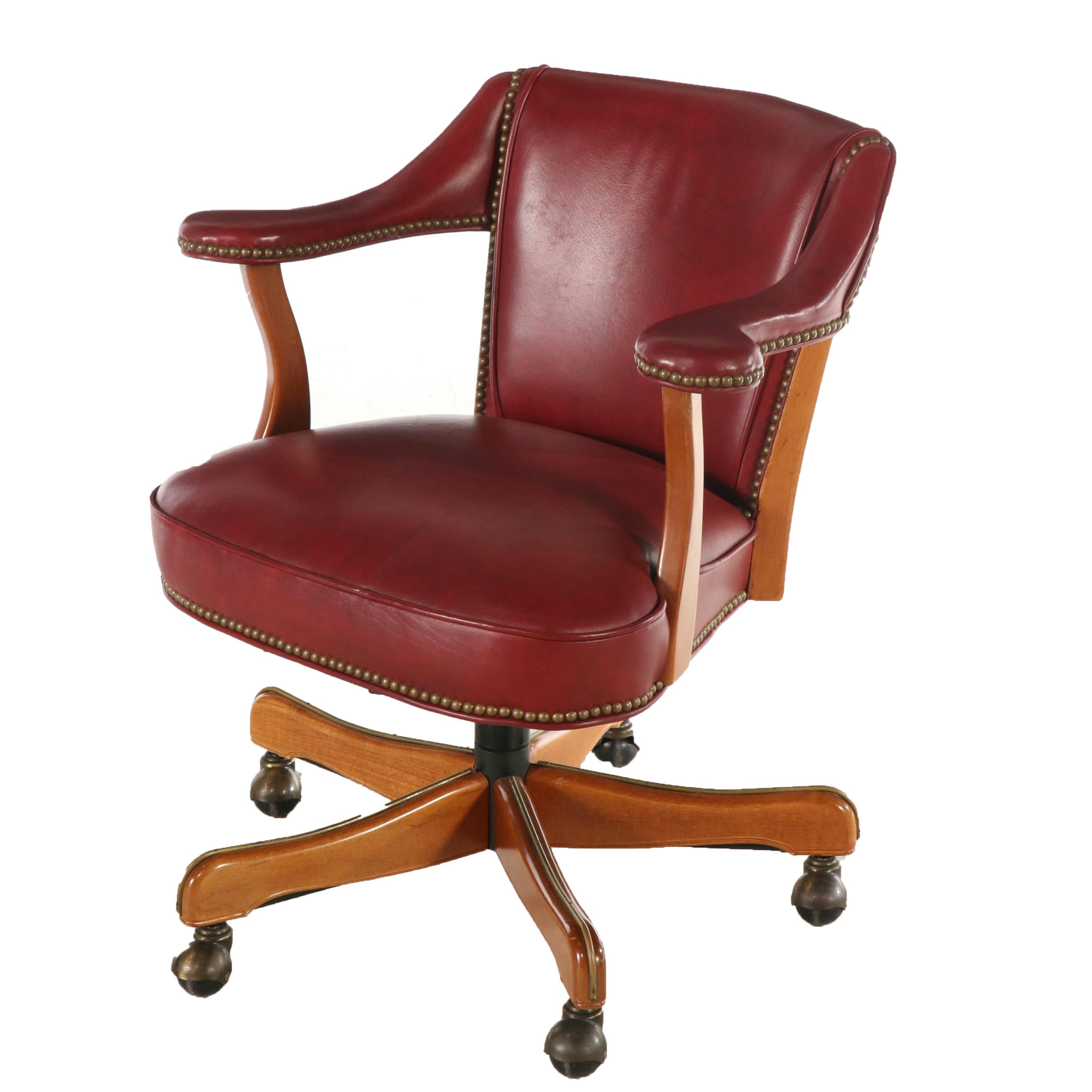 Chippendale Style Faux Leather and Wood Office Chair on Wheels
