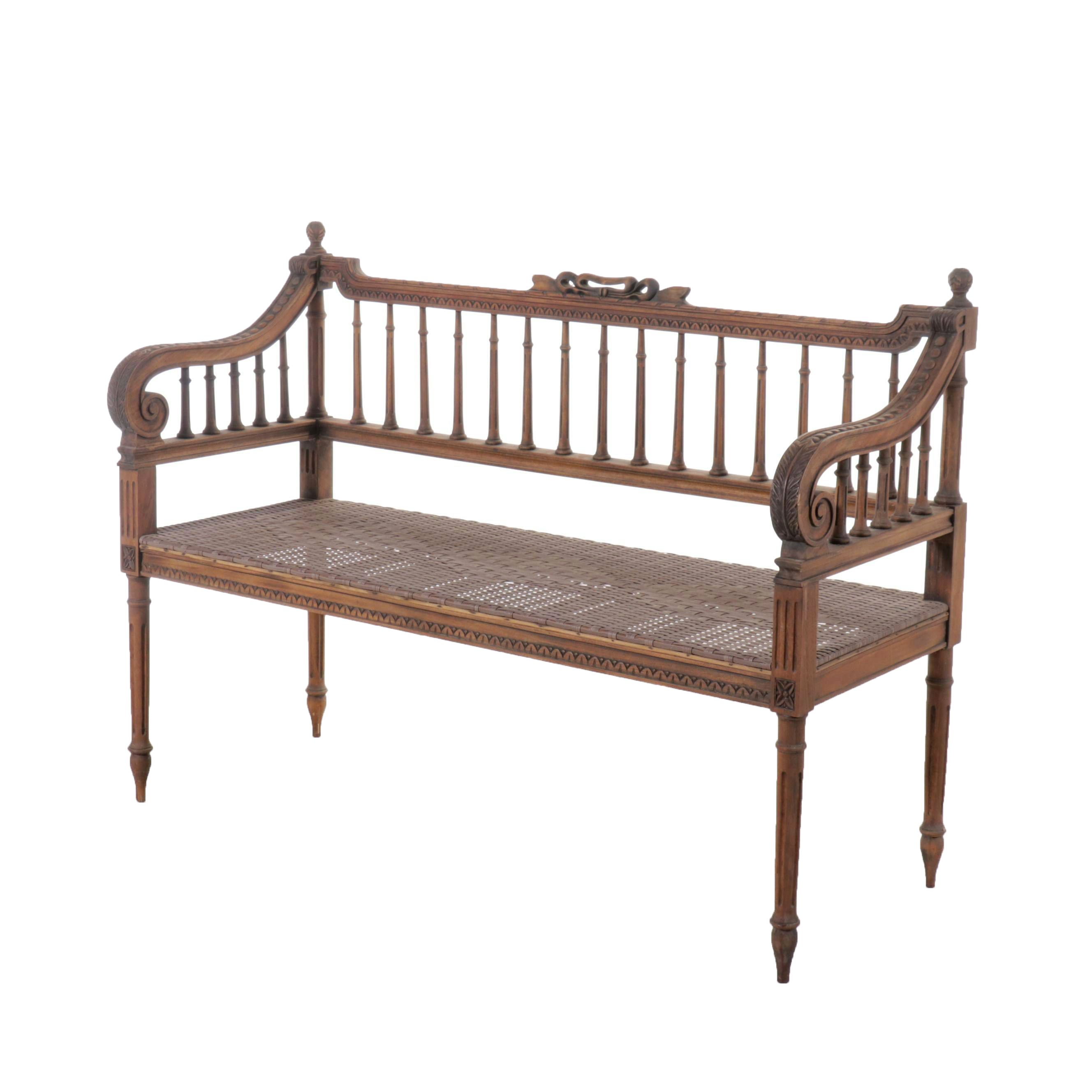 Louis XVI Style Garden Settee with Resin Wicker Seat