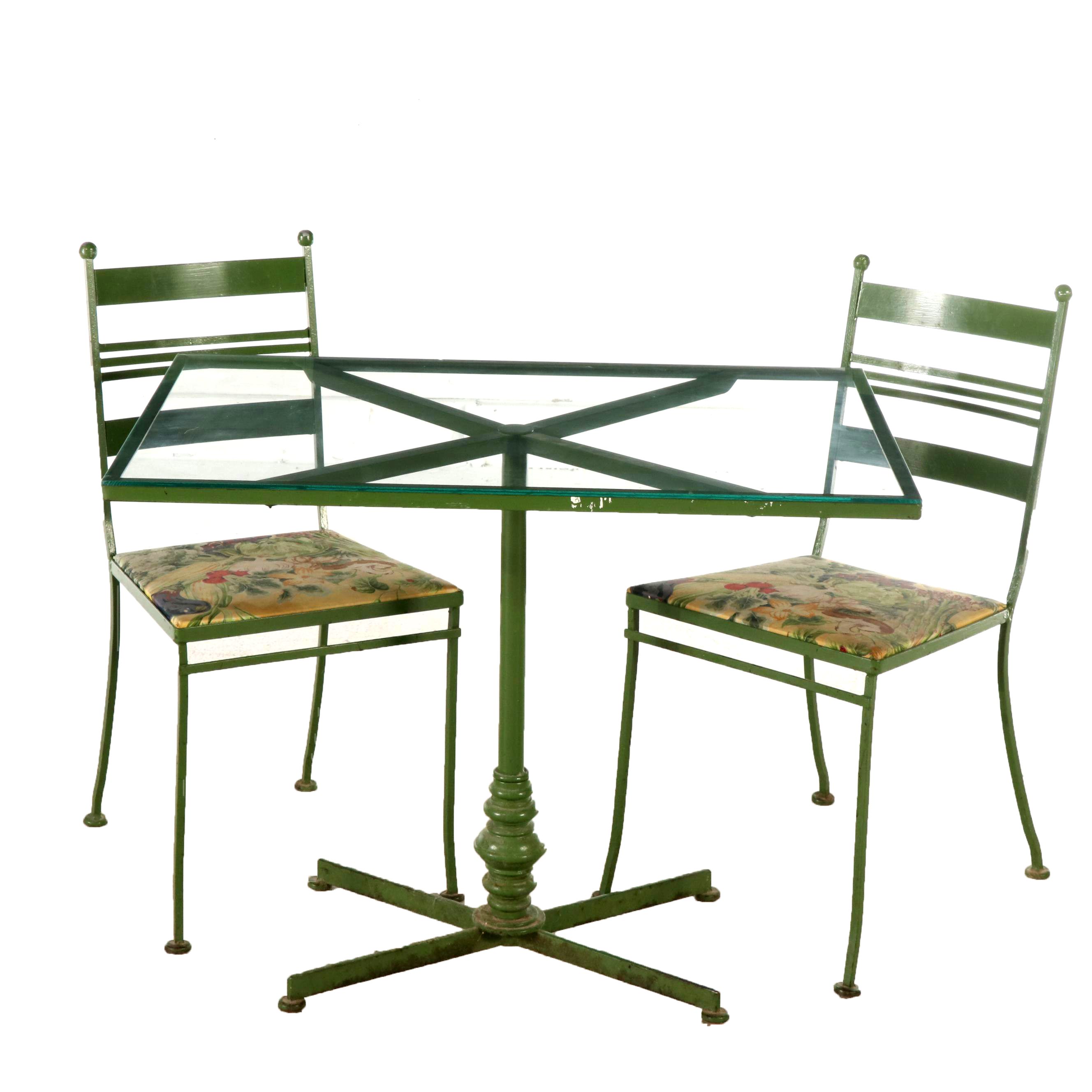 Vintage Green Wrought Iron Patio Bistro Table with Chairs