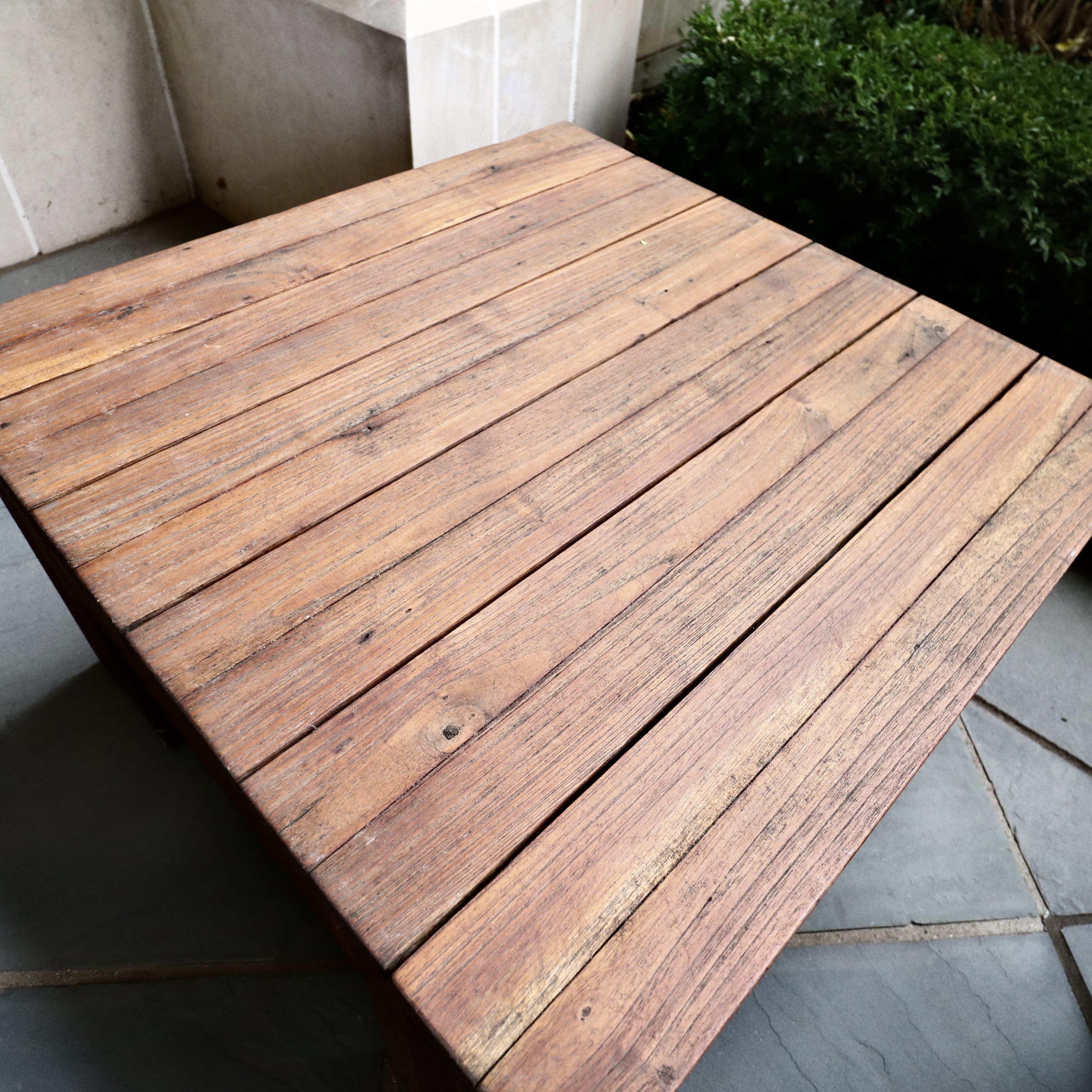 Restoration Hardware PE Rattan Outdoor Lounge Chairs and Reclaimed Wood Table