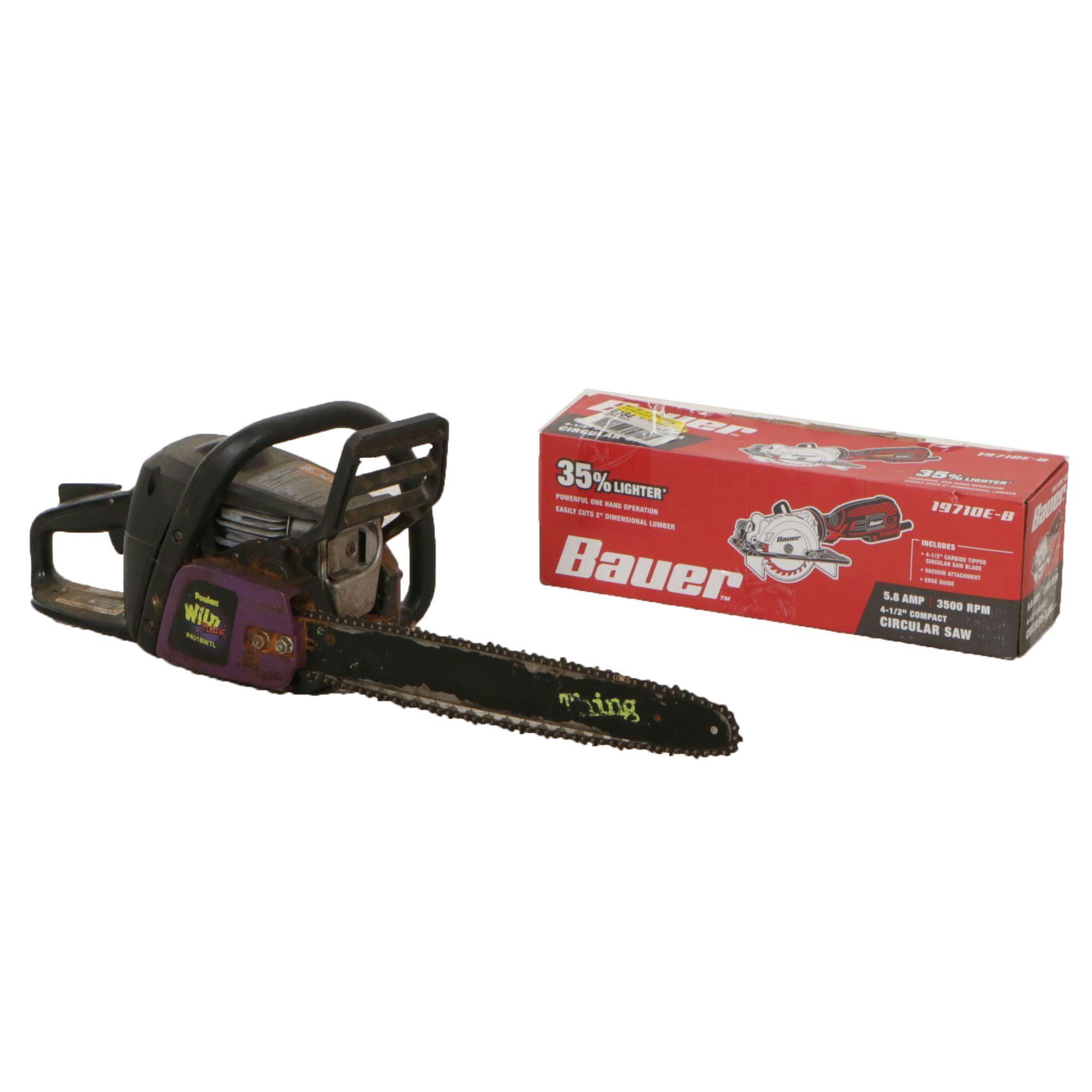 Bauer 5.8 Amp Compact Circular Saw and Poulan Wild Thing Chainsaw