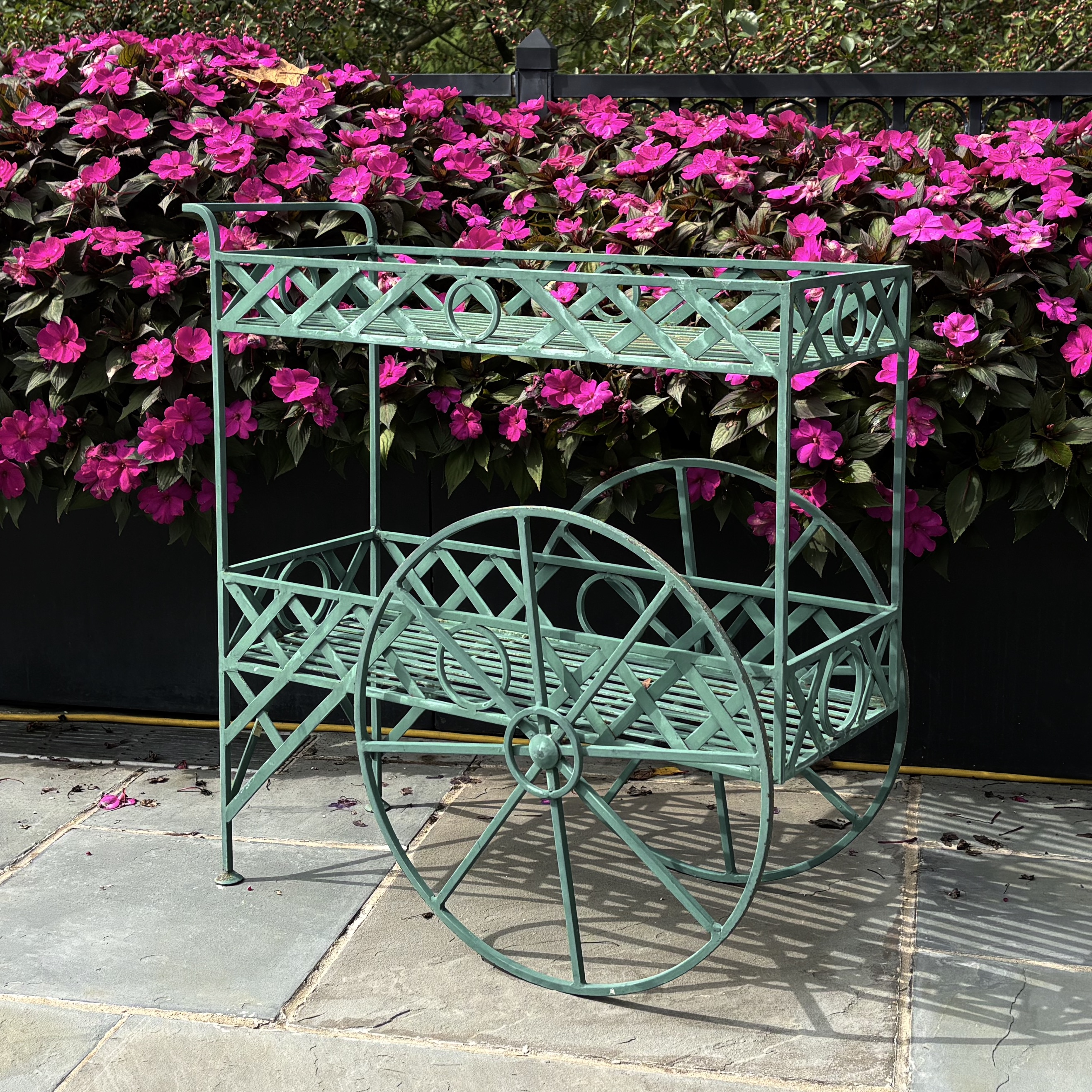 Green-Painted Iron Garden Cart, 20th Century