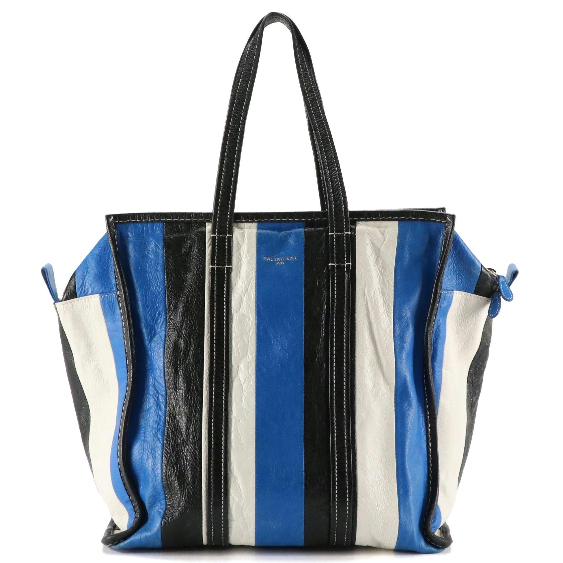 Balenciaga Bazar Shopper Tote in Tricolor Striped Distressed Goatskin Leather