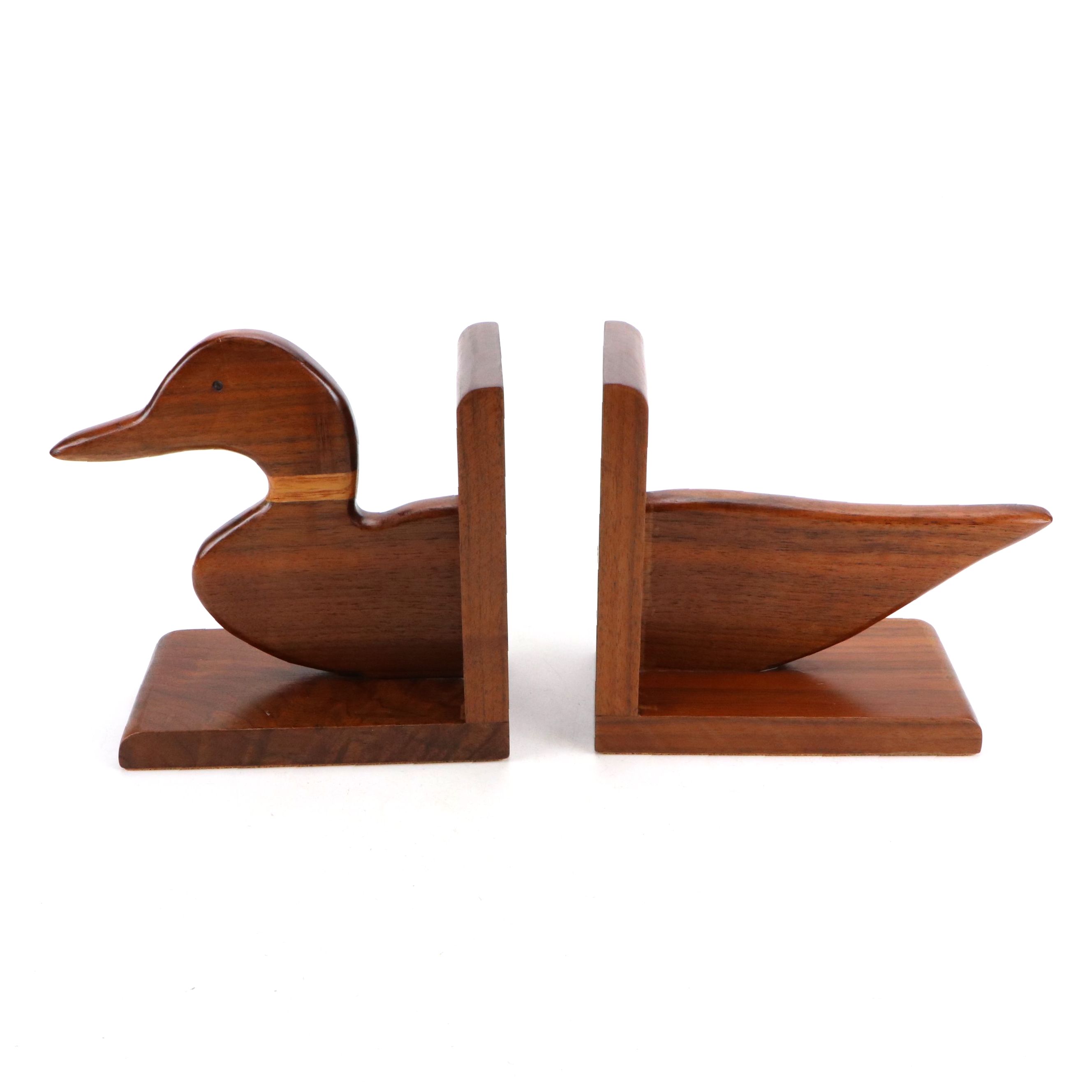 Eldon R. Nonnamaker Handcrafted Walnut Duck Bookends, Late 20th Century