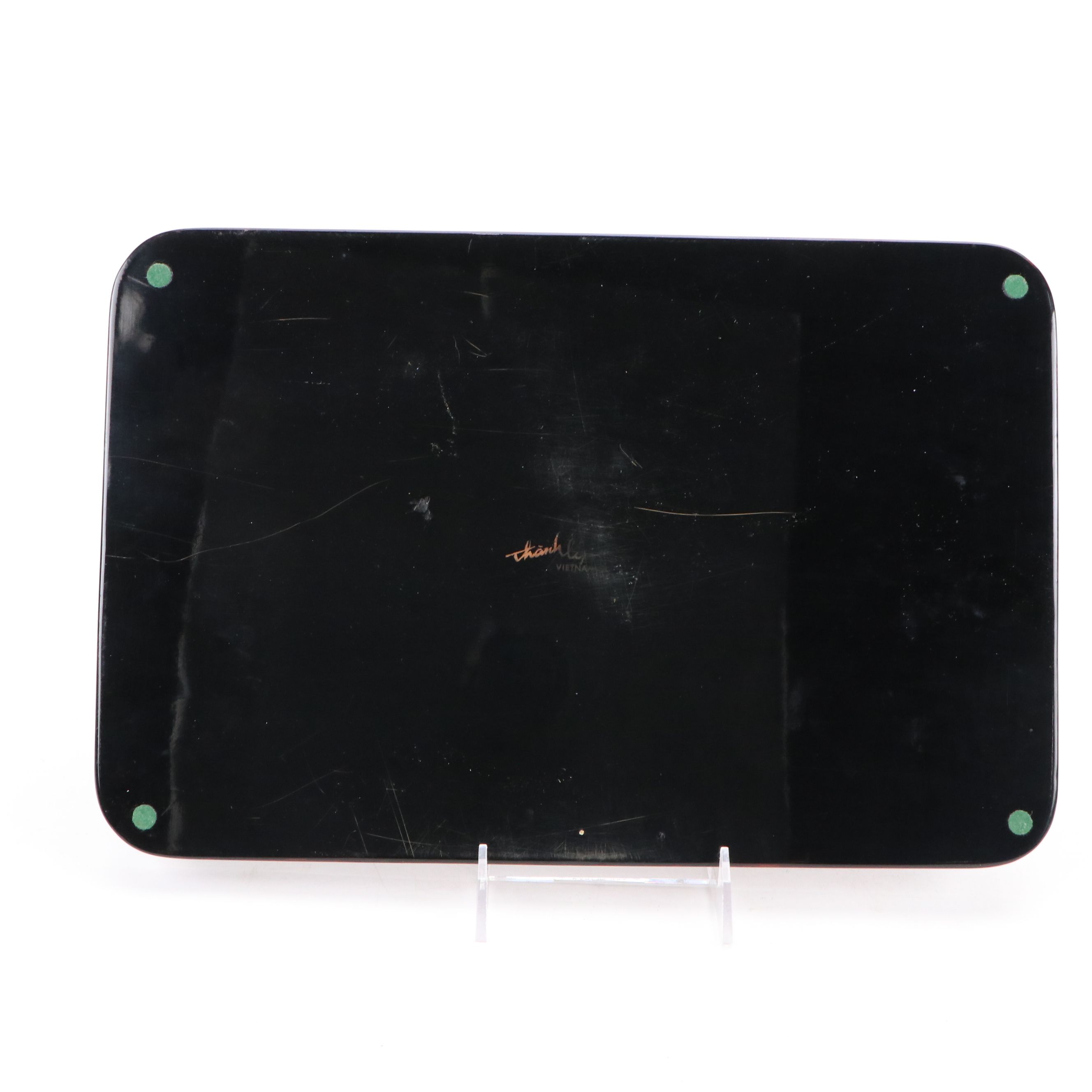 Koi Fish Motif Black Lacquerware Vase, Trays and Letter Rack