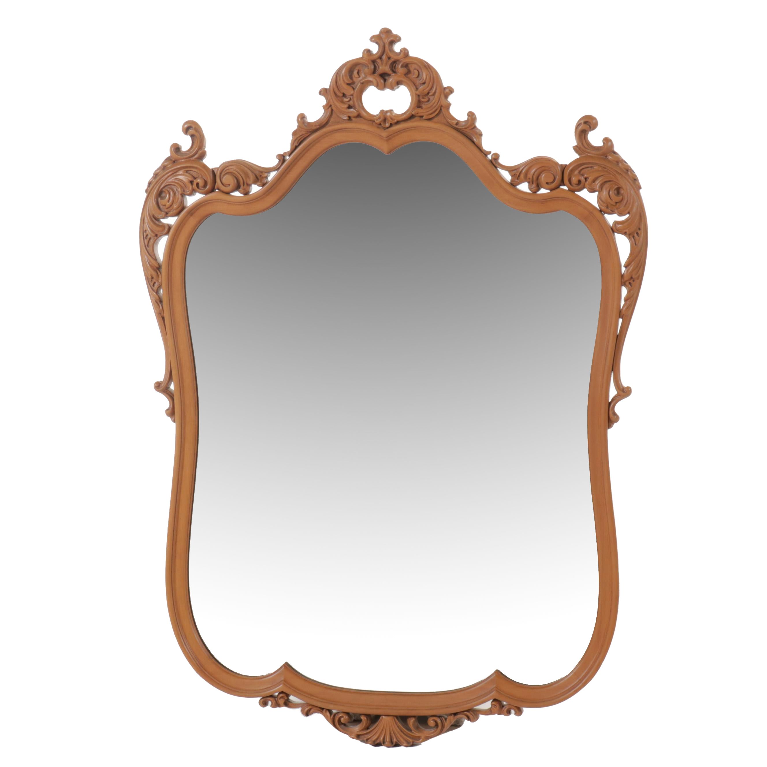 Rococo Style Carved Wood Wall Mirror, Vintage