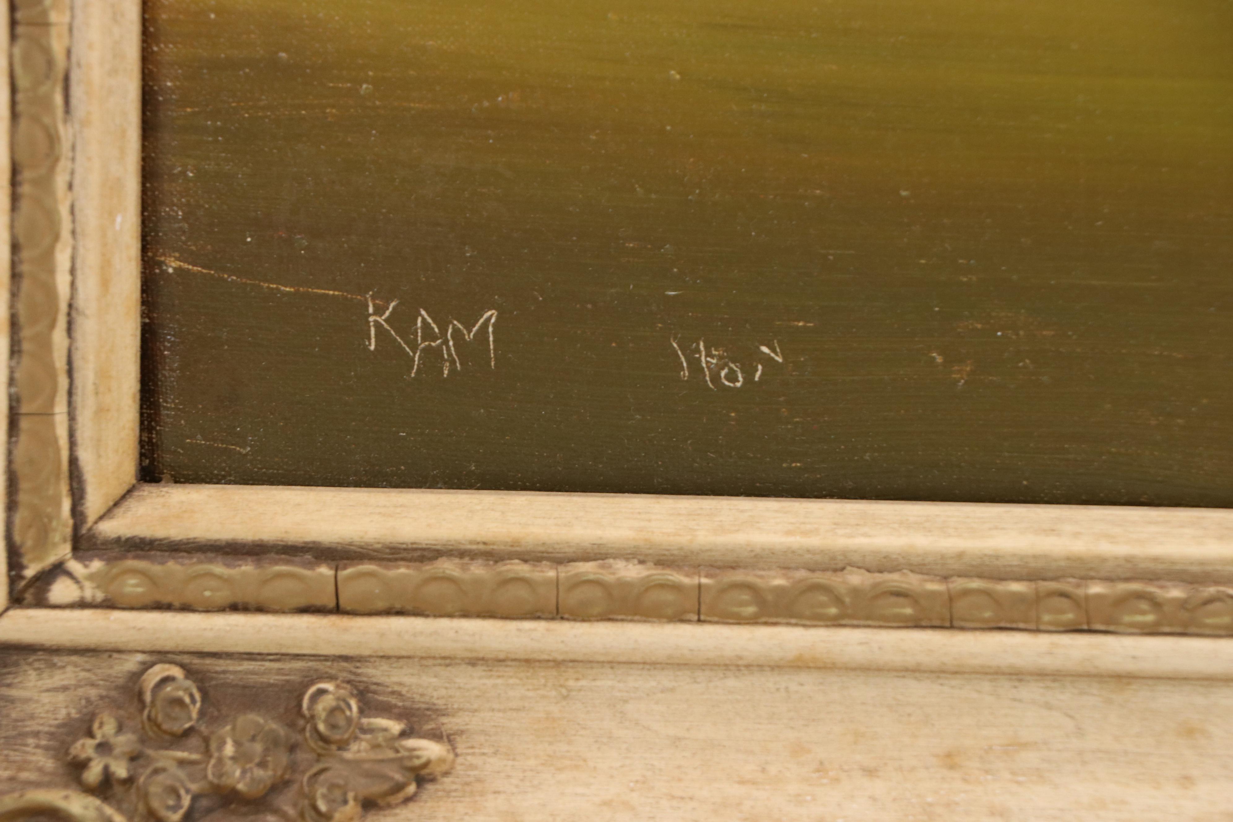 Kam Hoi Nautical Oil Painting of Chinese Junks at Sunset, Late 20th Century