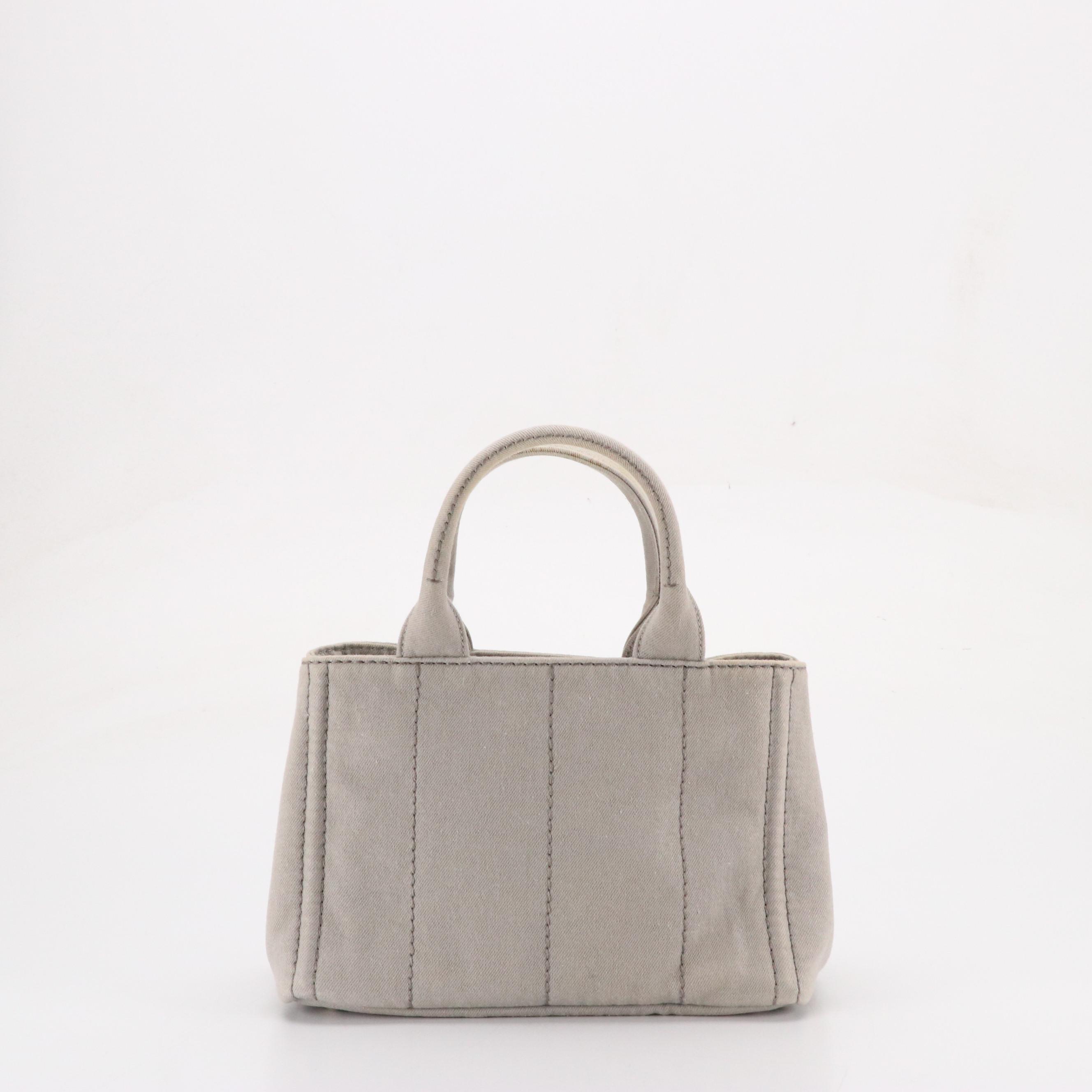 Prada Small Shopping Tote in Light Gray Canapa Logo Canvas