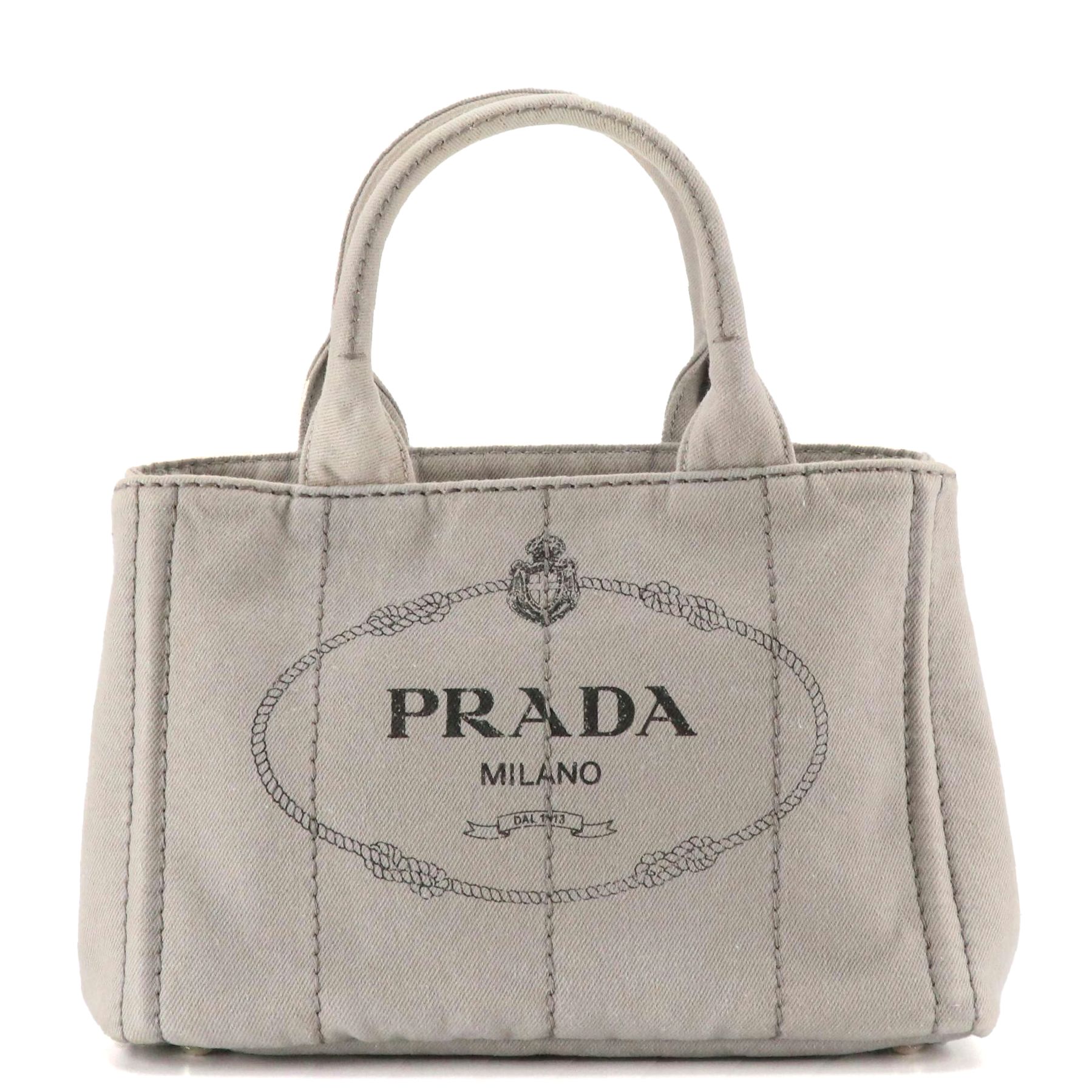 Prada Small Shopping Tote in Light Gray Canapa Logo Canvas