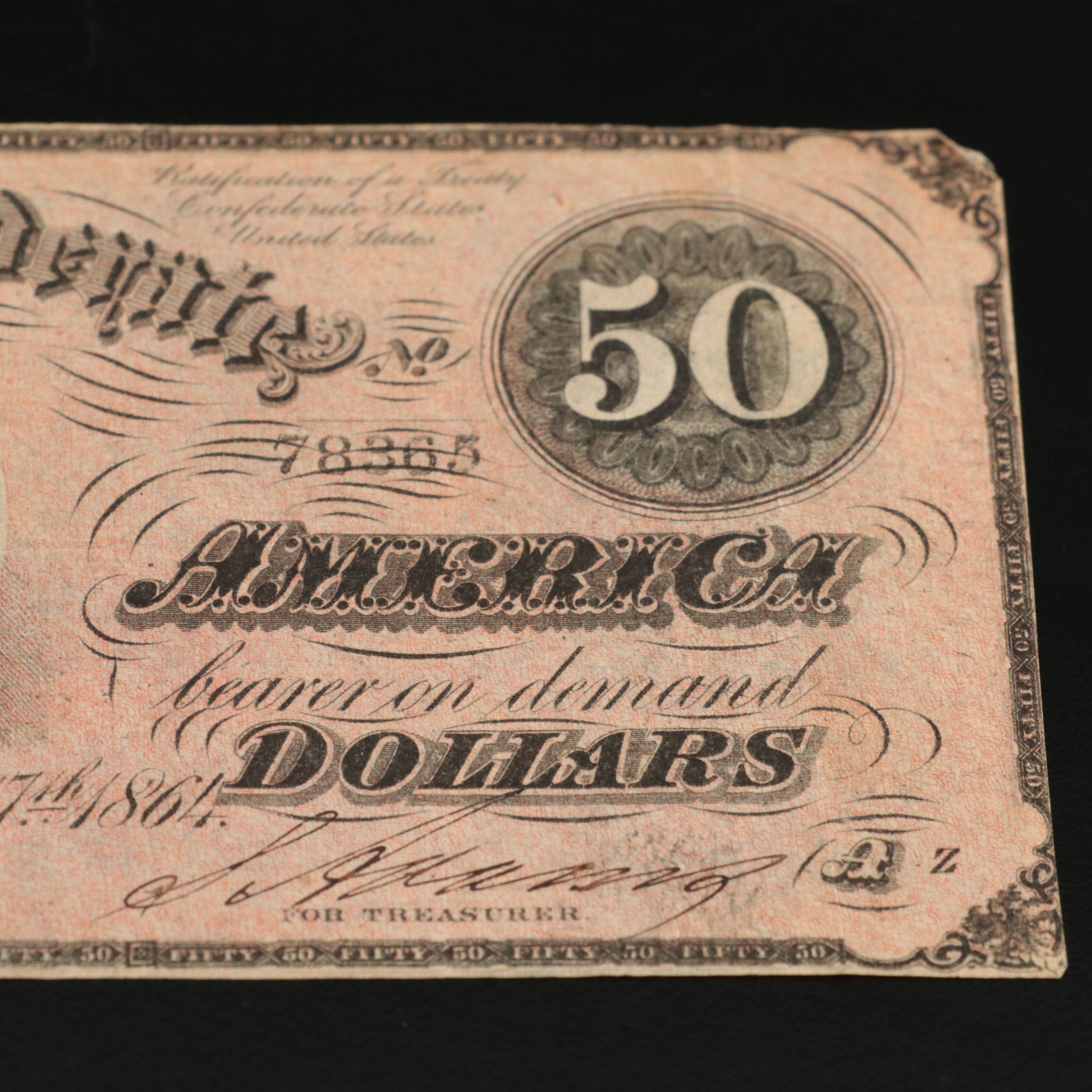 1864 Confederate Fifty Dollar Note