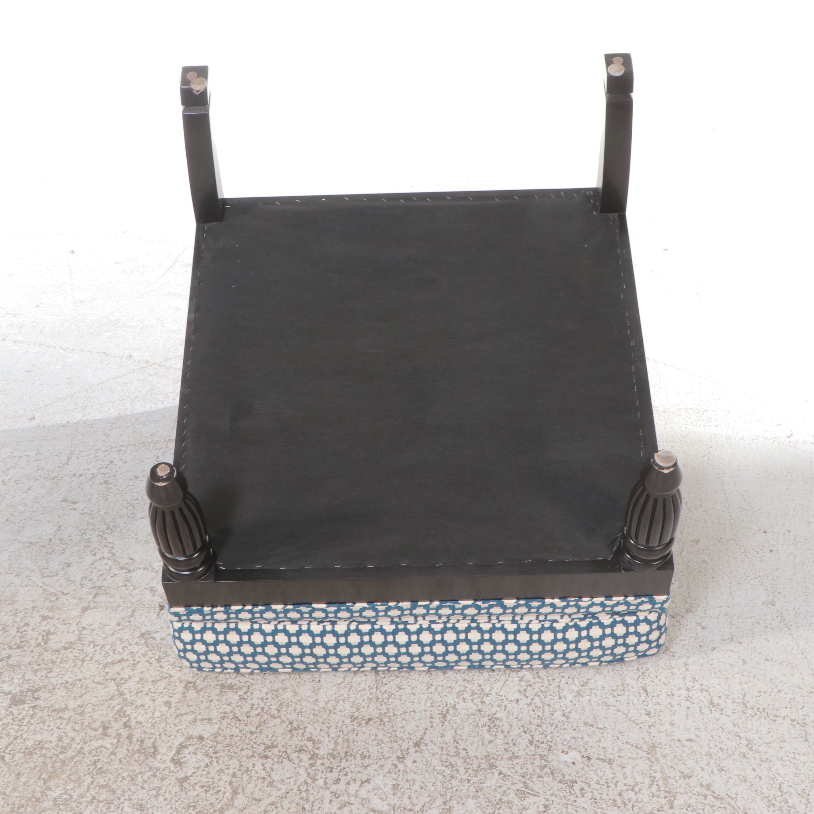 Pair of Empire Style Upholstered Ebonized Wood and Caned Armchairs