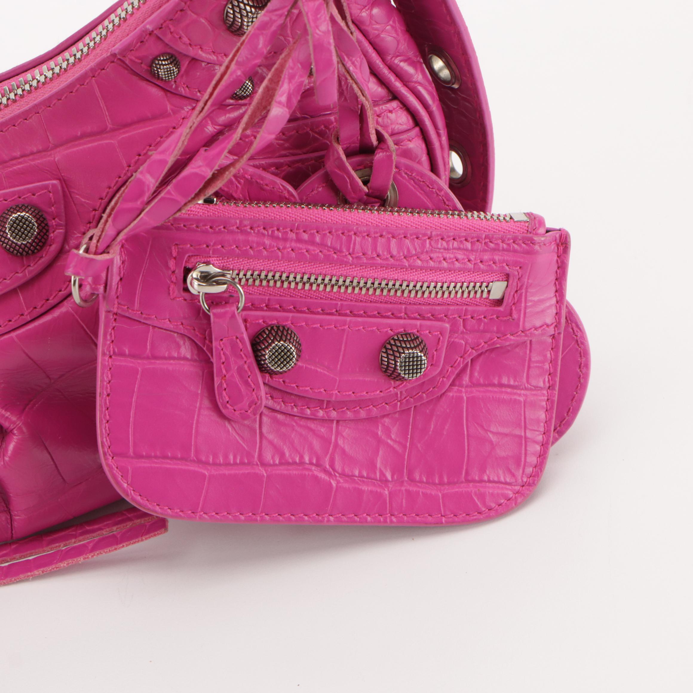 Balenciaga Le Cagole XS Shoulder Bag in Pink Lambskin Leather and Arena Hardware
