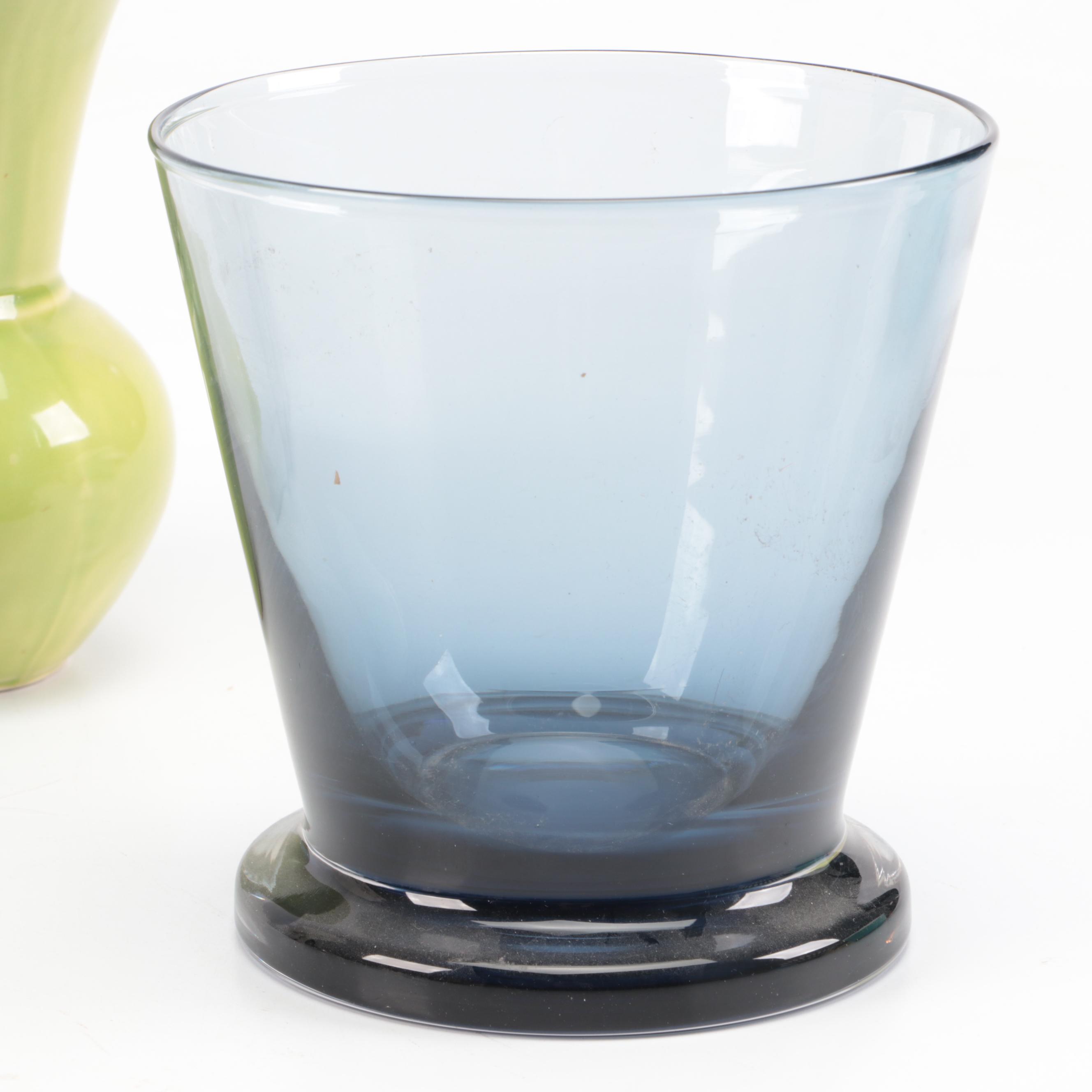 Evelyn LaMers Porcelain Vase, Pyrex "Blue Doily" Casserole with Other Vessels