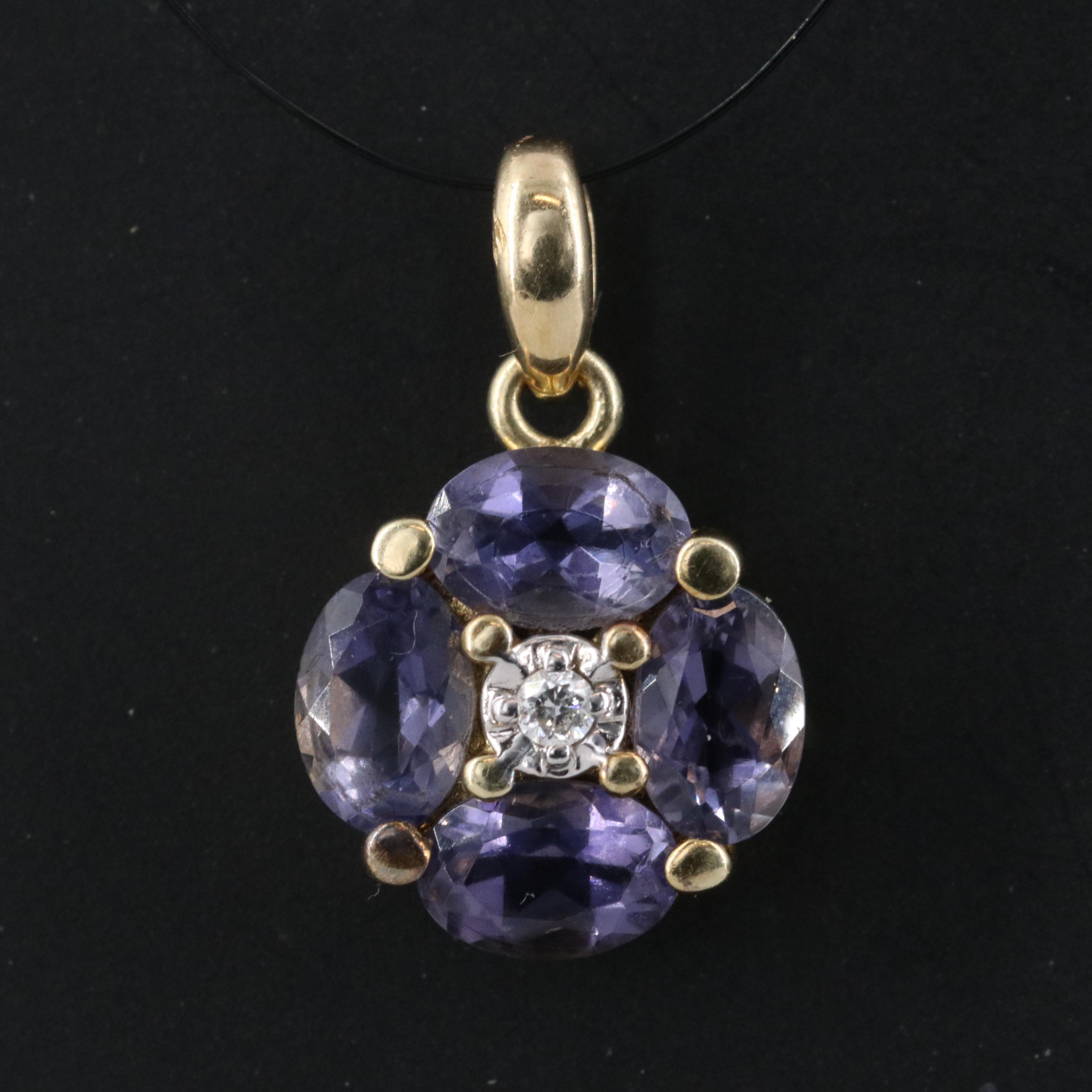 14K Iolite and Diamond Pendant