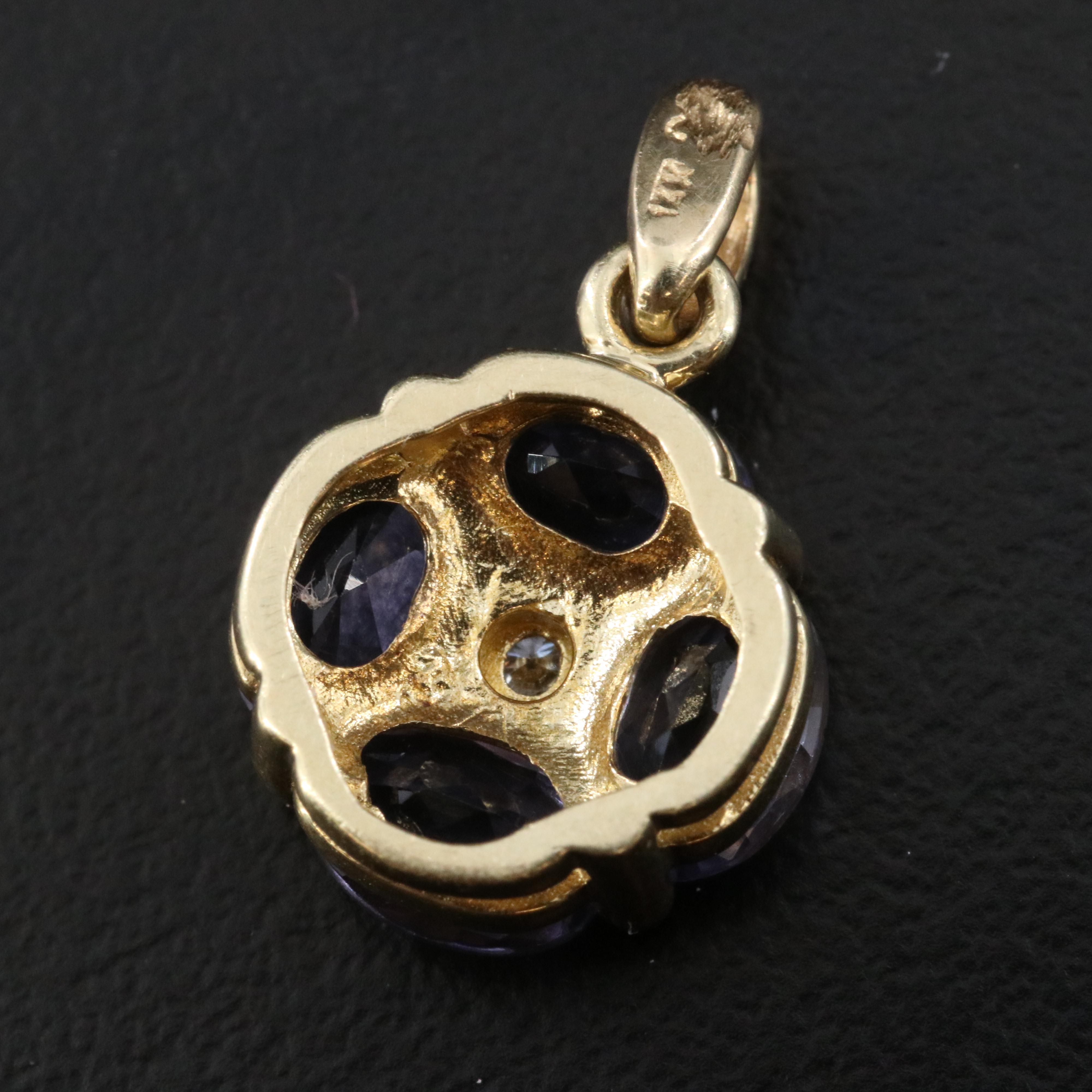 14K Iolite and Diamond Pendant