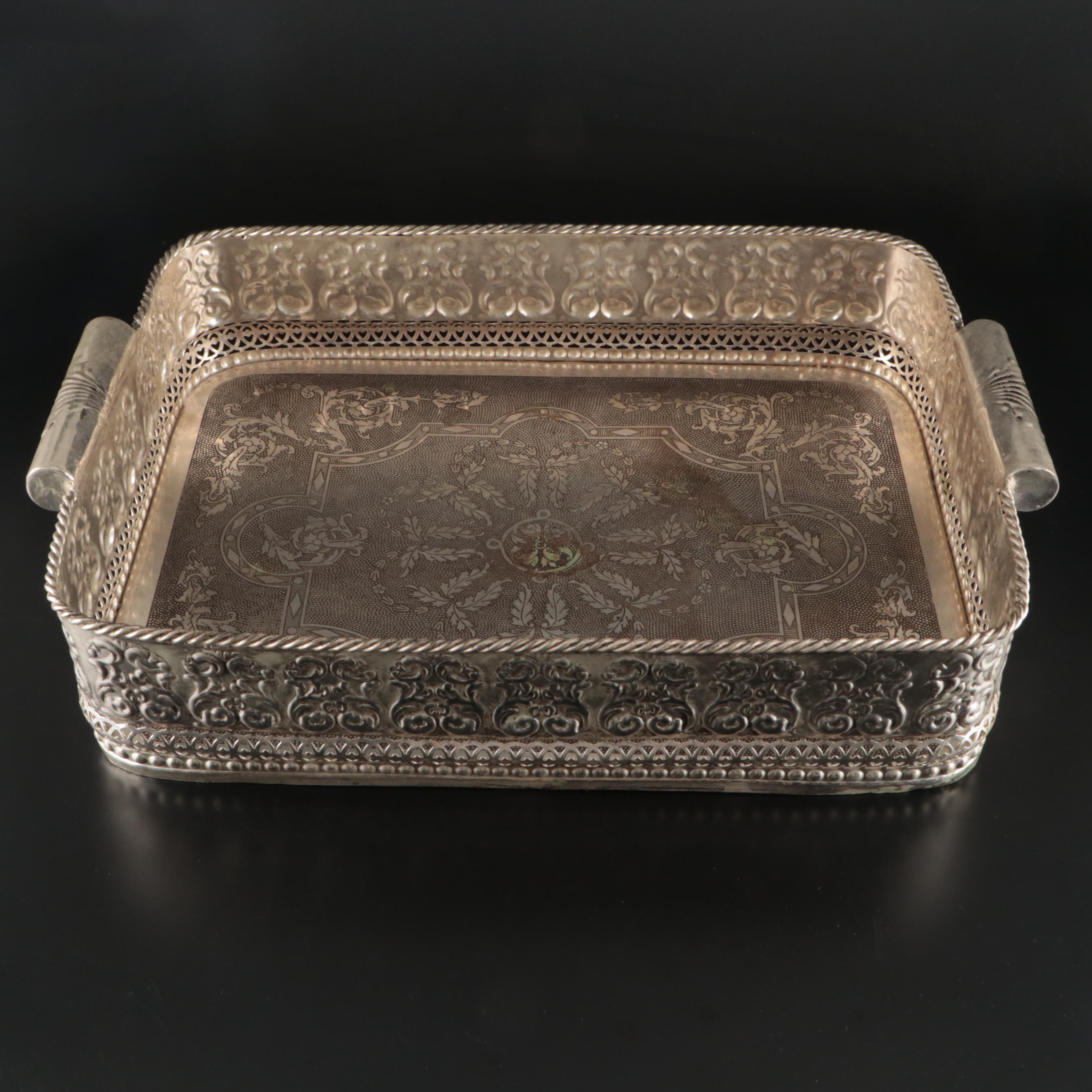 Castilian Indian Style Etched Silver Plate Serving Tray