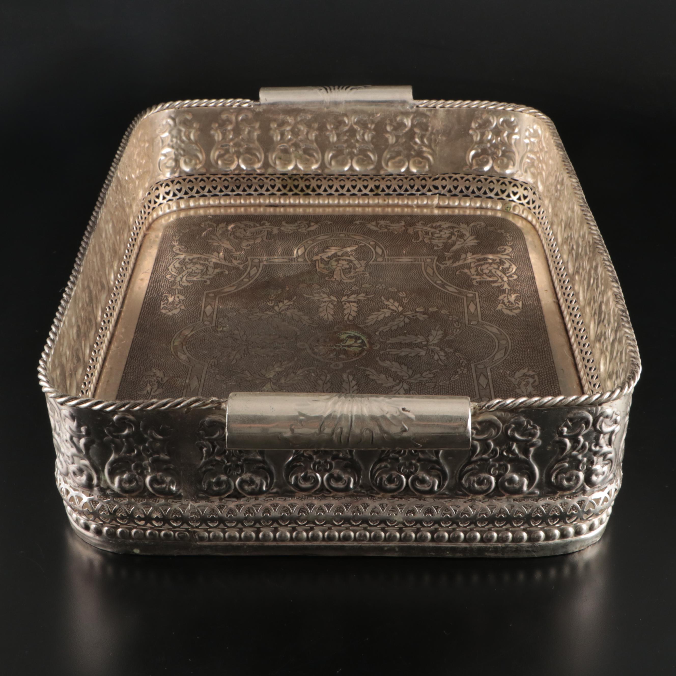 Castilian Indian Style Etched Silver Plate Serving Tray