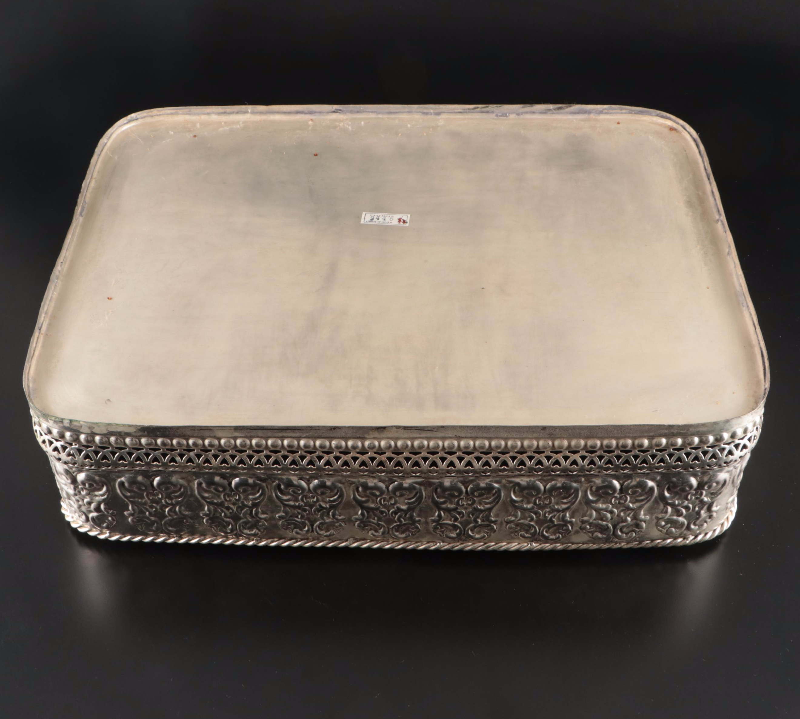 Castilian Indian Style Etched Silver Plate Serving Tray