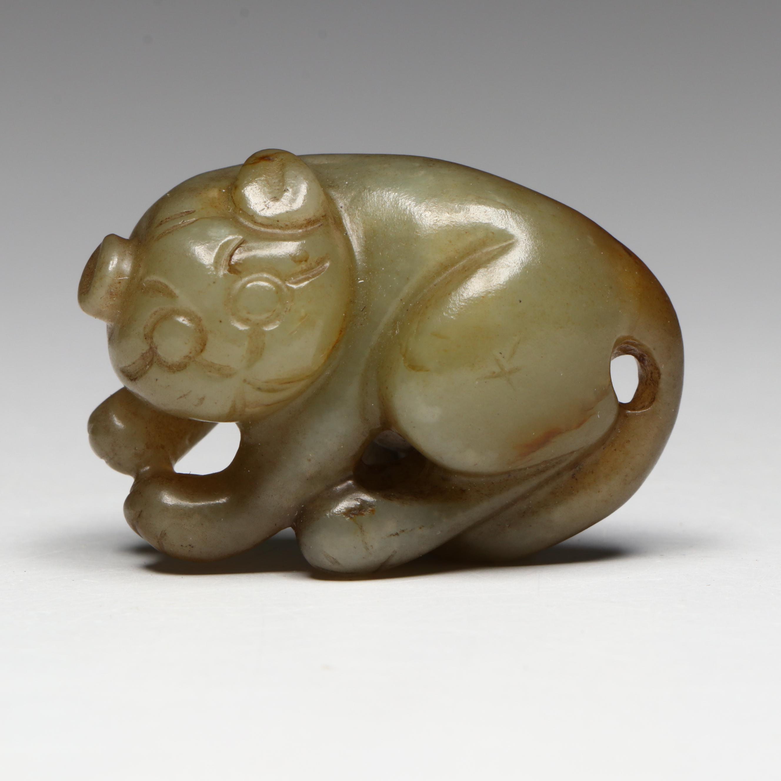 Chinese Carved Serpentine Cat