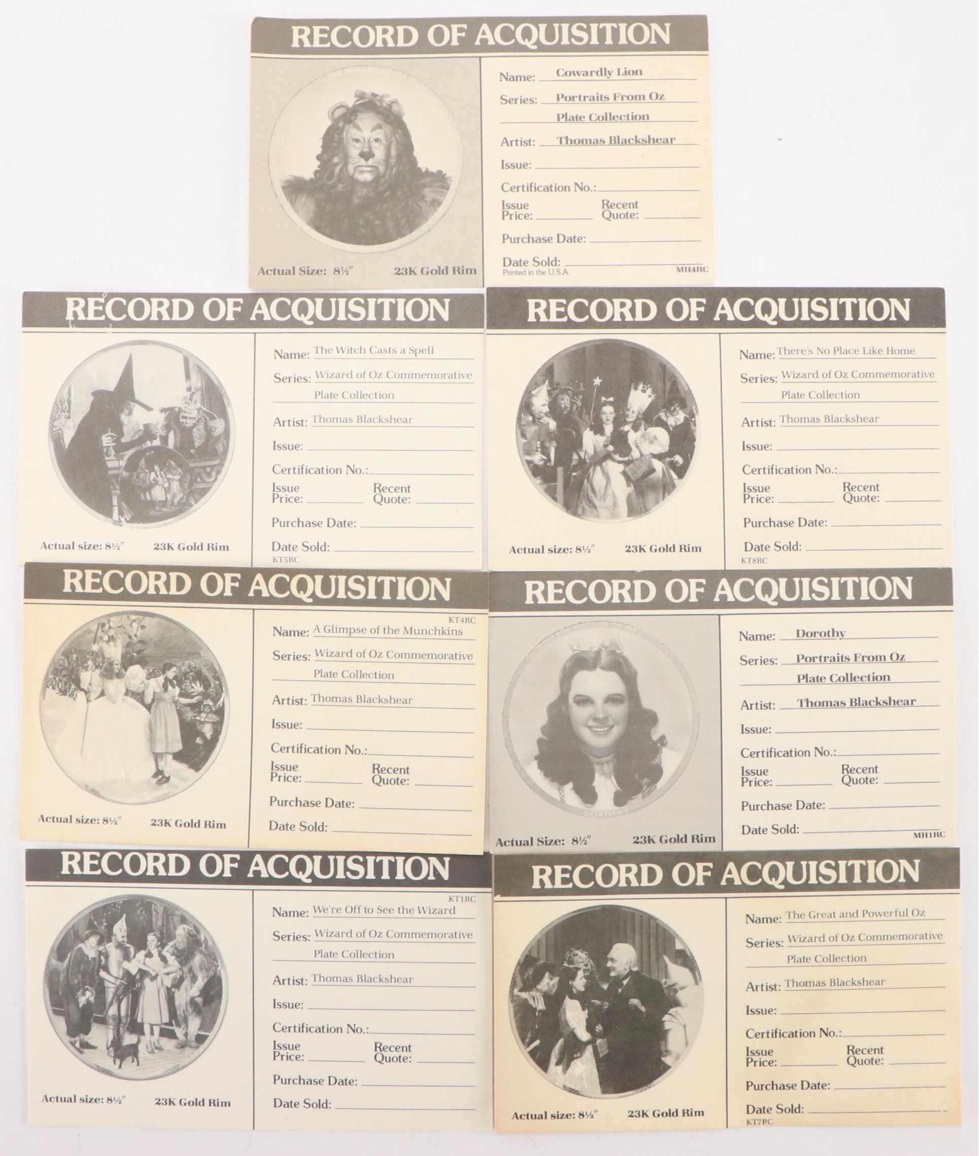 Eight "Wizard of Oz" Collector Plates from MGM and The Hamilton Collection
