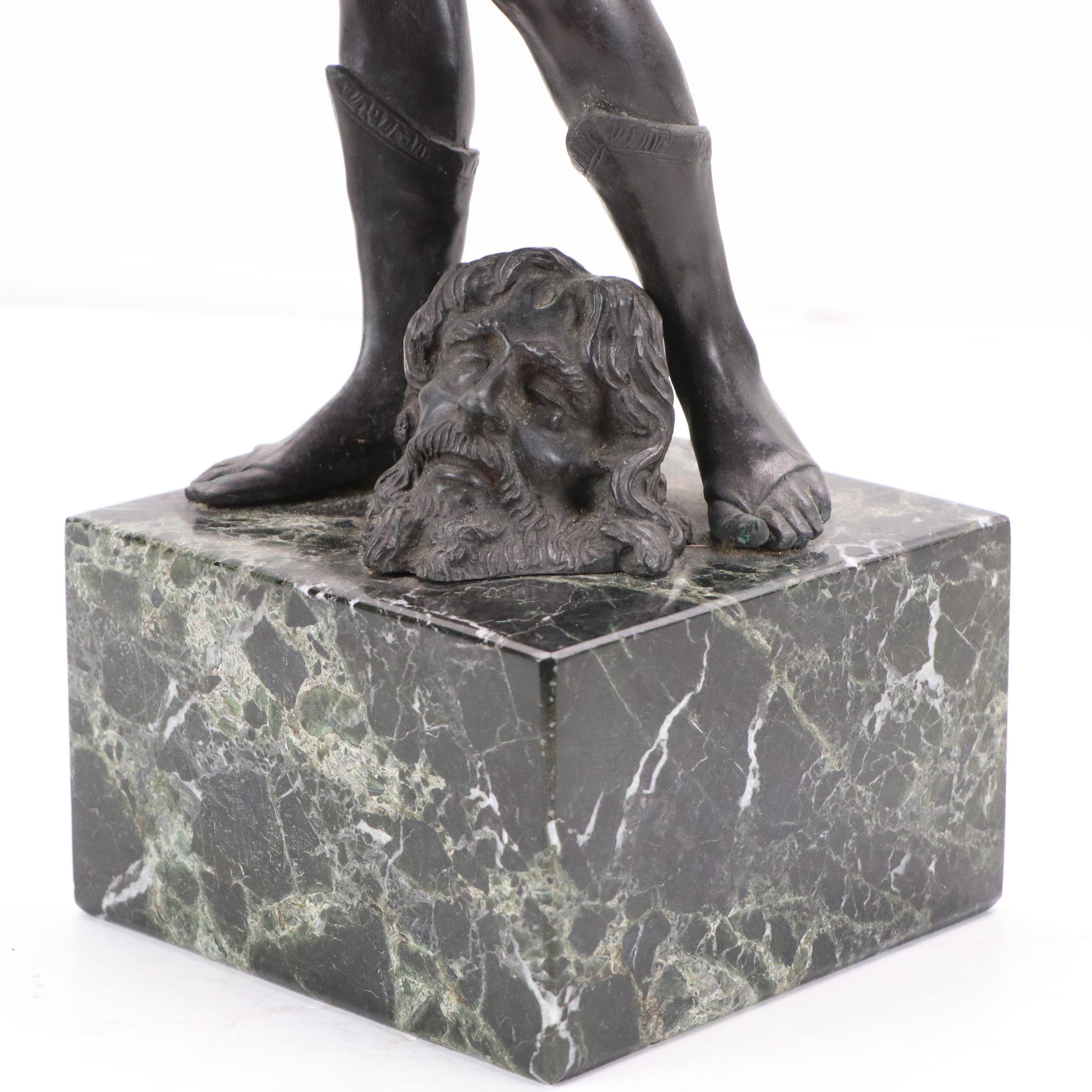 After Andrea del Verrocchio "David" Patinated Cast Bronze Sculpture