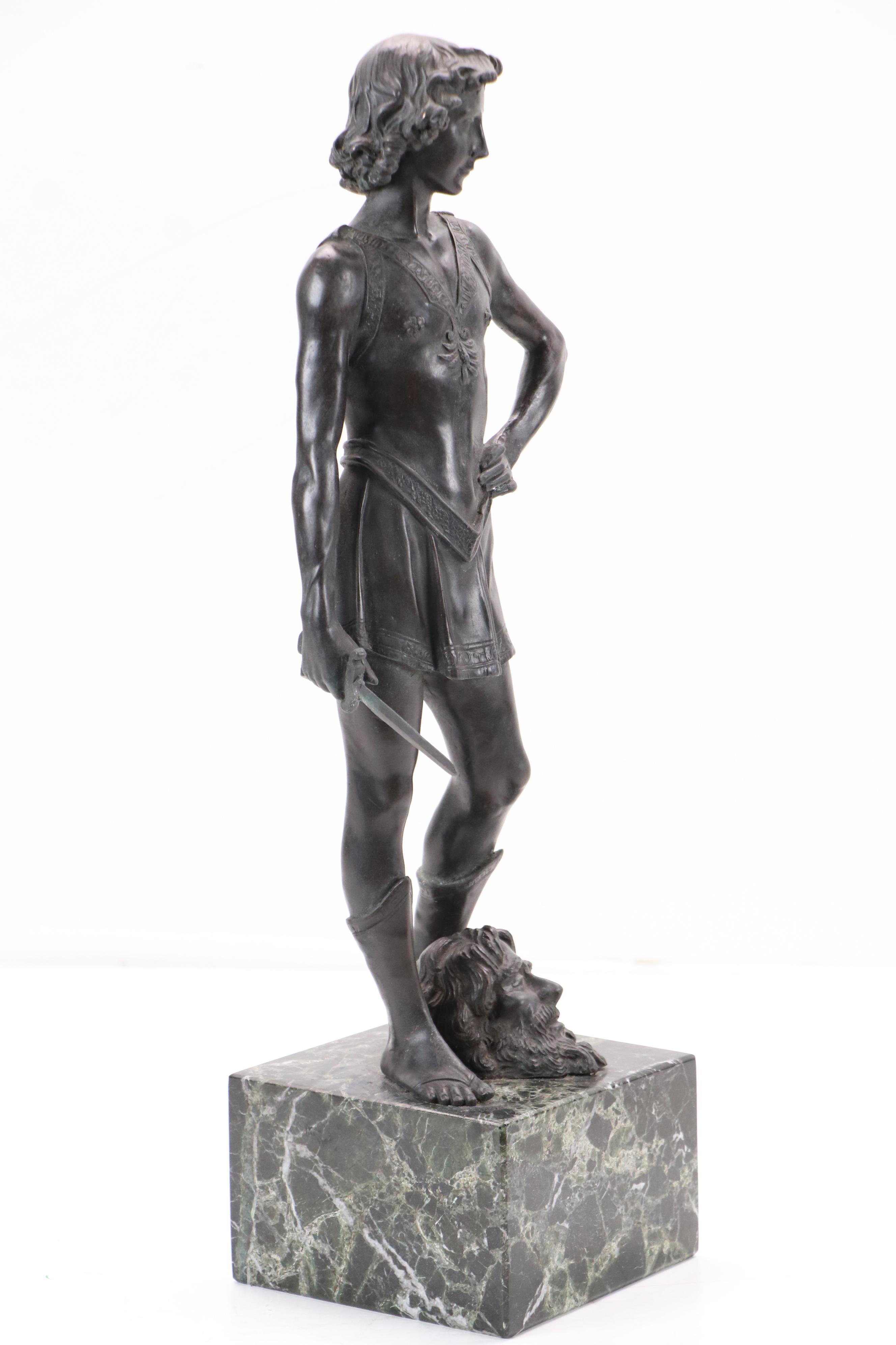 After Andrea del Verrocchio "David" Patinated Cast Bronze Sculpture