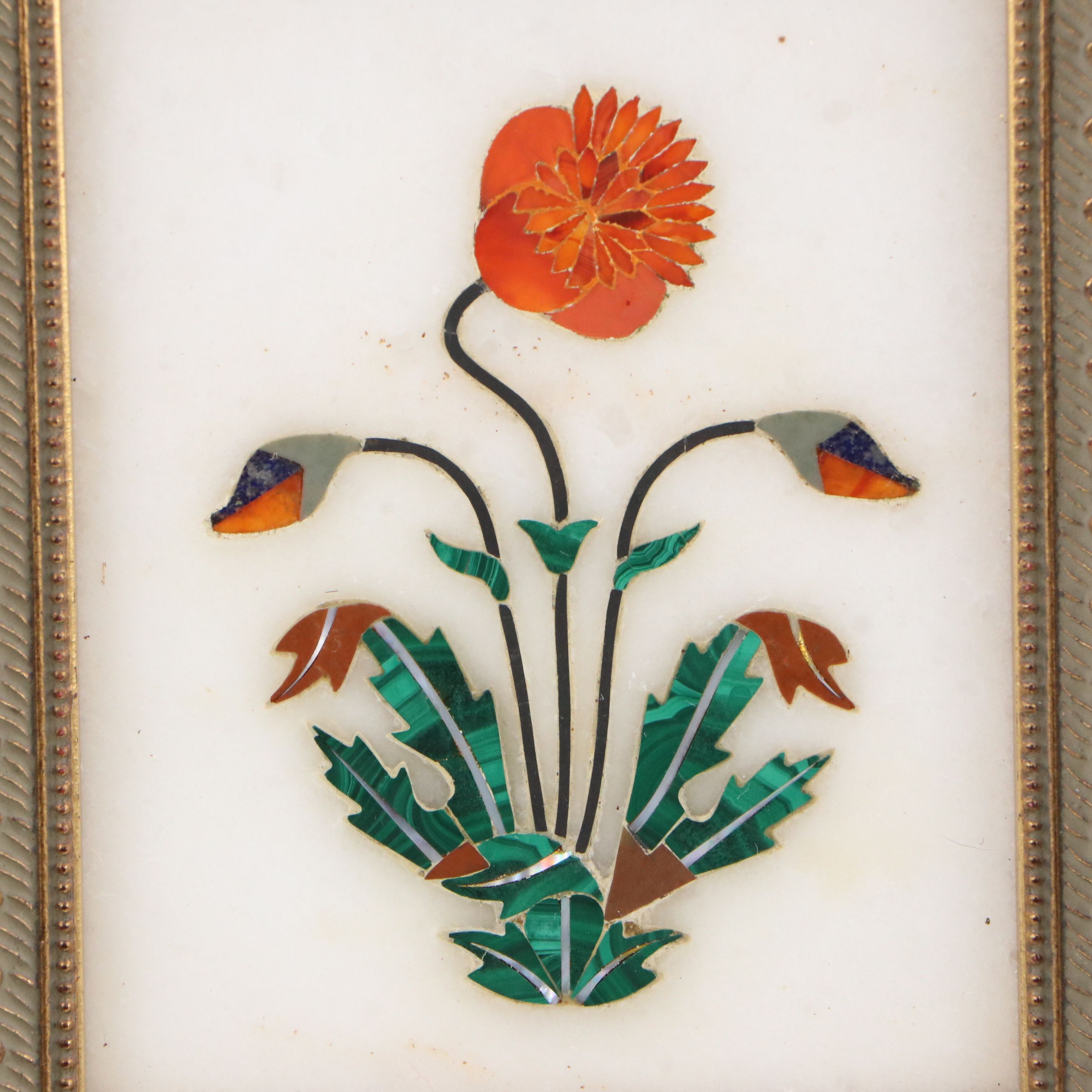 Malachite and Stone Mosaic Pietra Dura  Floral Plaque