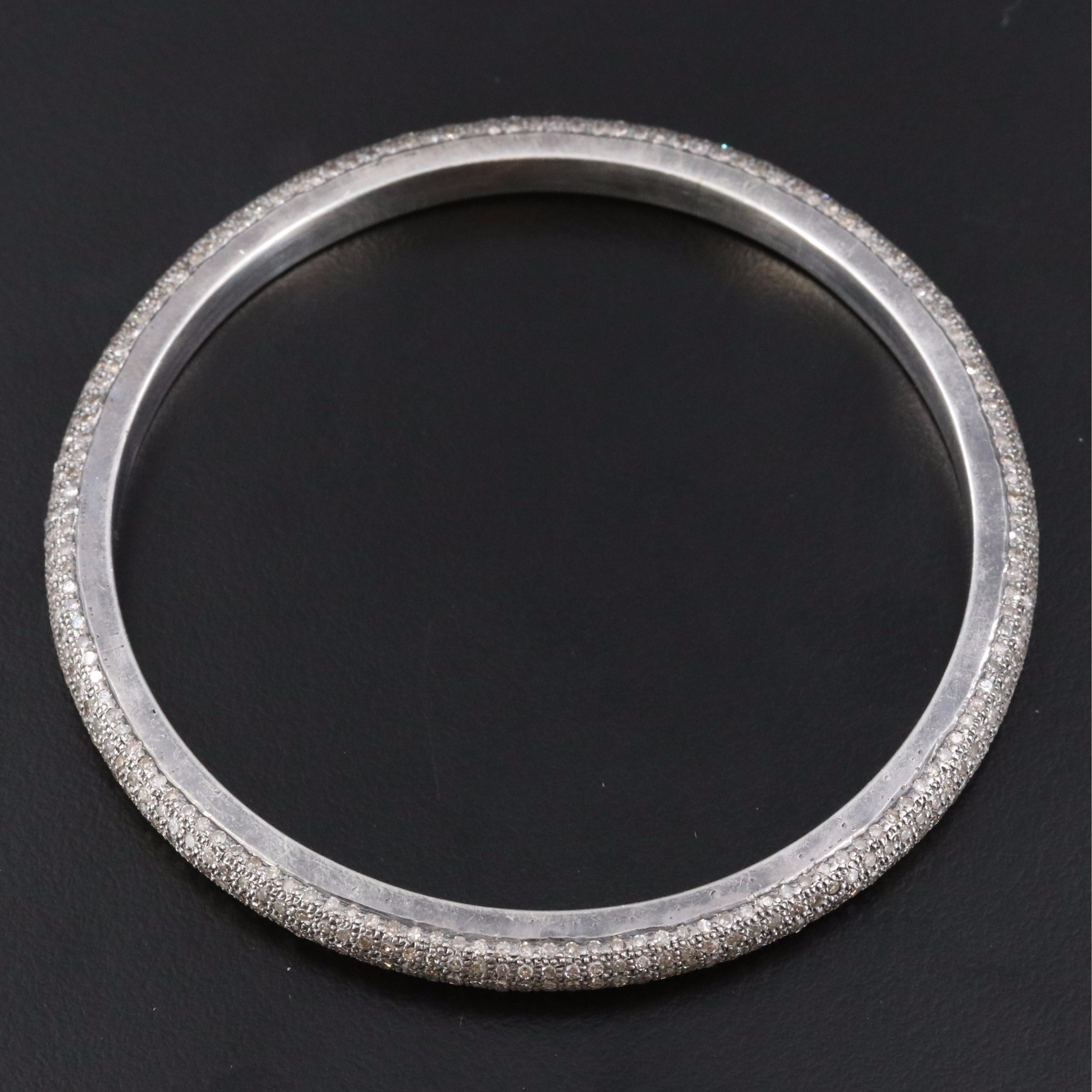 Sterling Diamond Bangle Bracelet Attributed to Sheryl Lowe