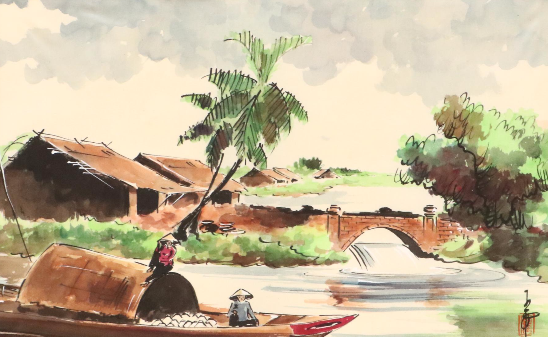 East Asian Watercolor Landscape Paintings, 20th Century