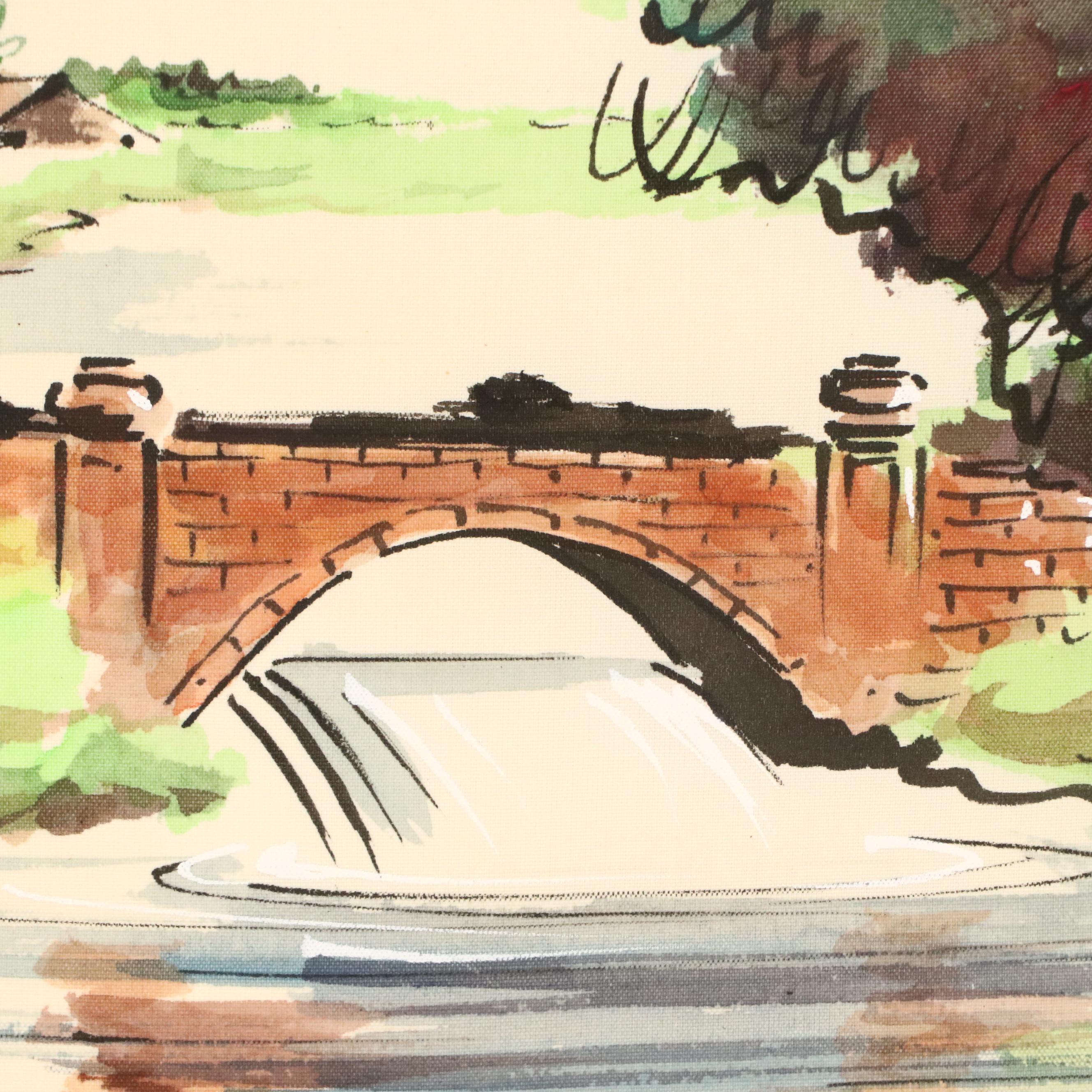 East Asian Watercolor Landscape Paintings, 20th Century