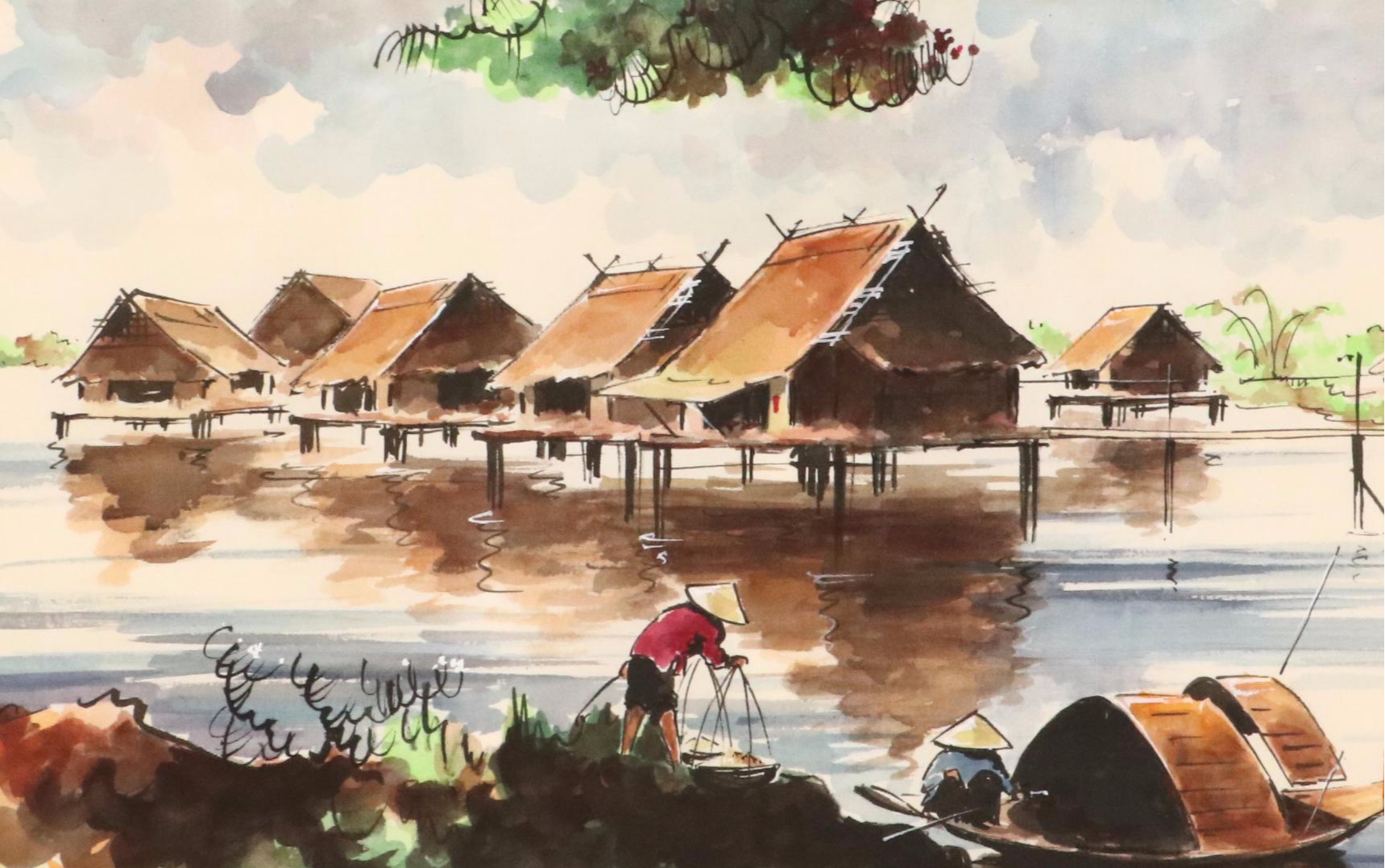 East Asian Watercolor Landscape Paintings, 20th Century