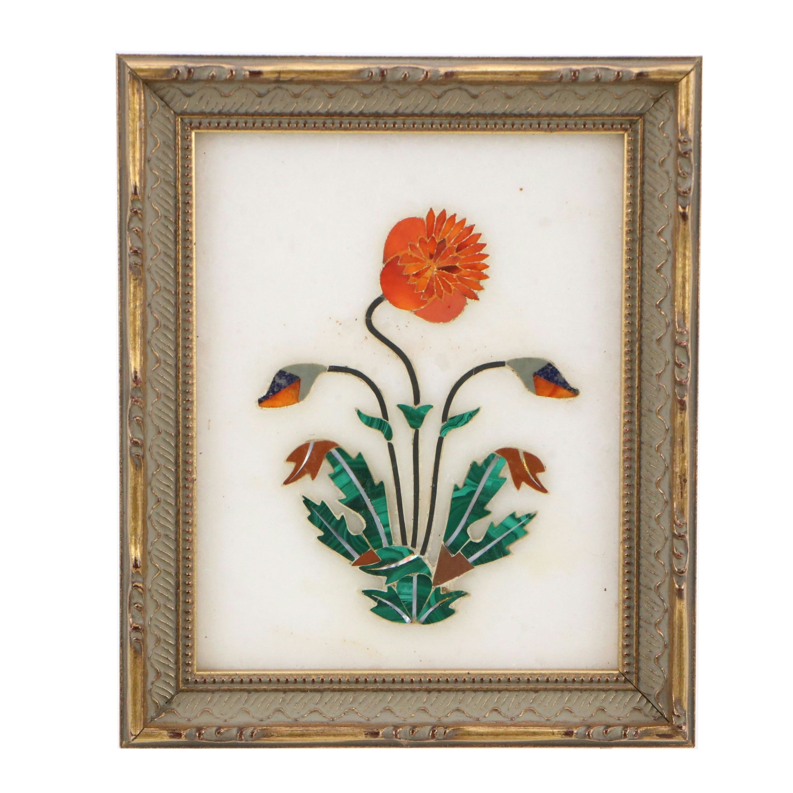 Malachite and Stone Mosaic Pietra Dura  Floral Plaque