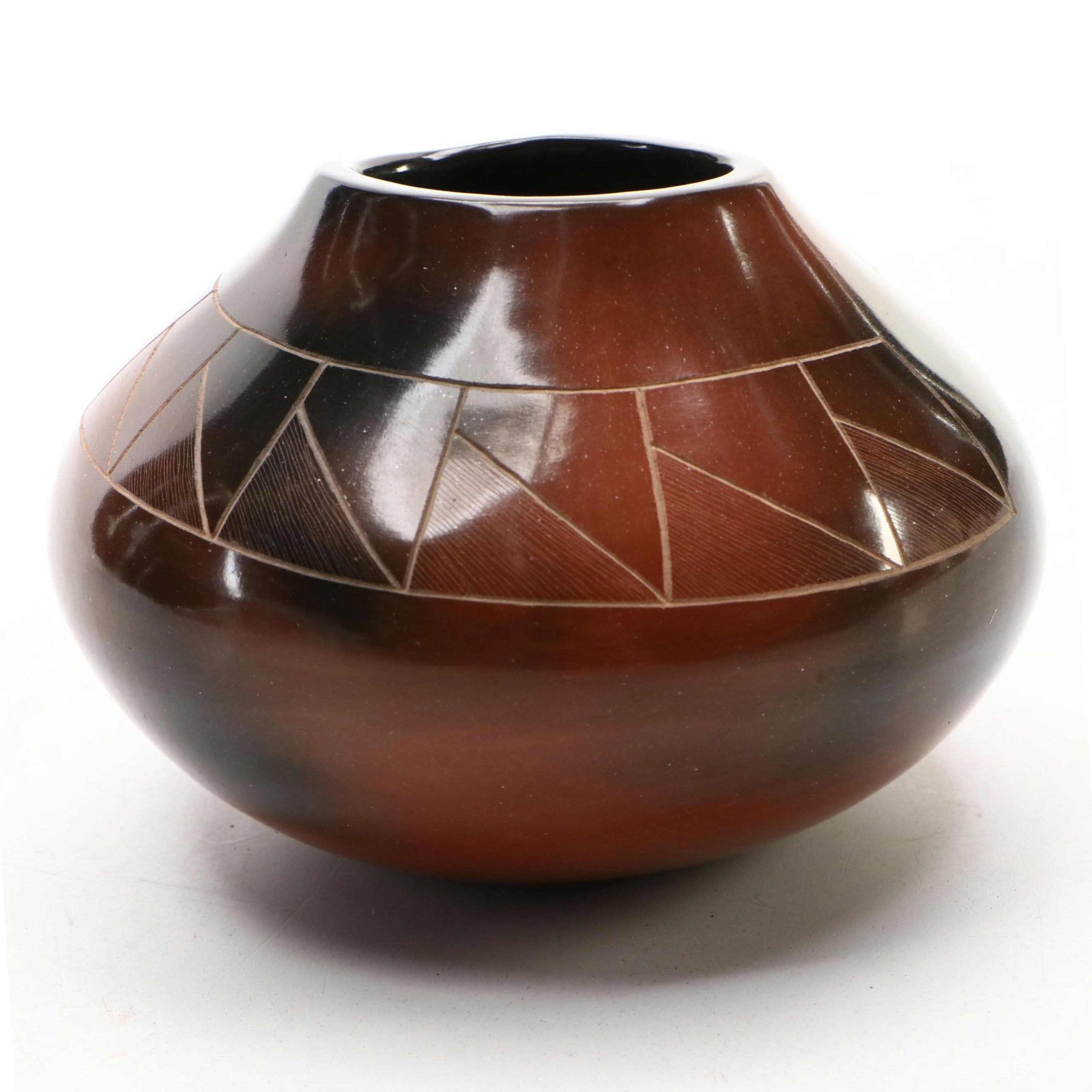 Polly Rose Folwell Santa Clara Incised Pottery Vase