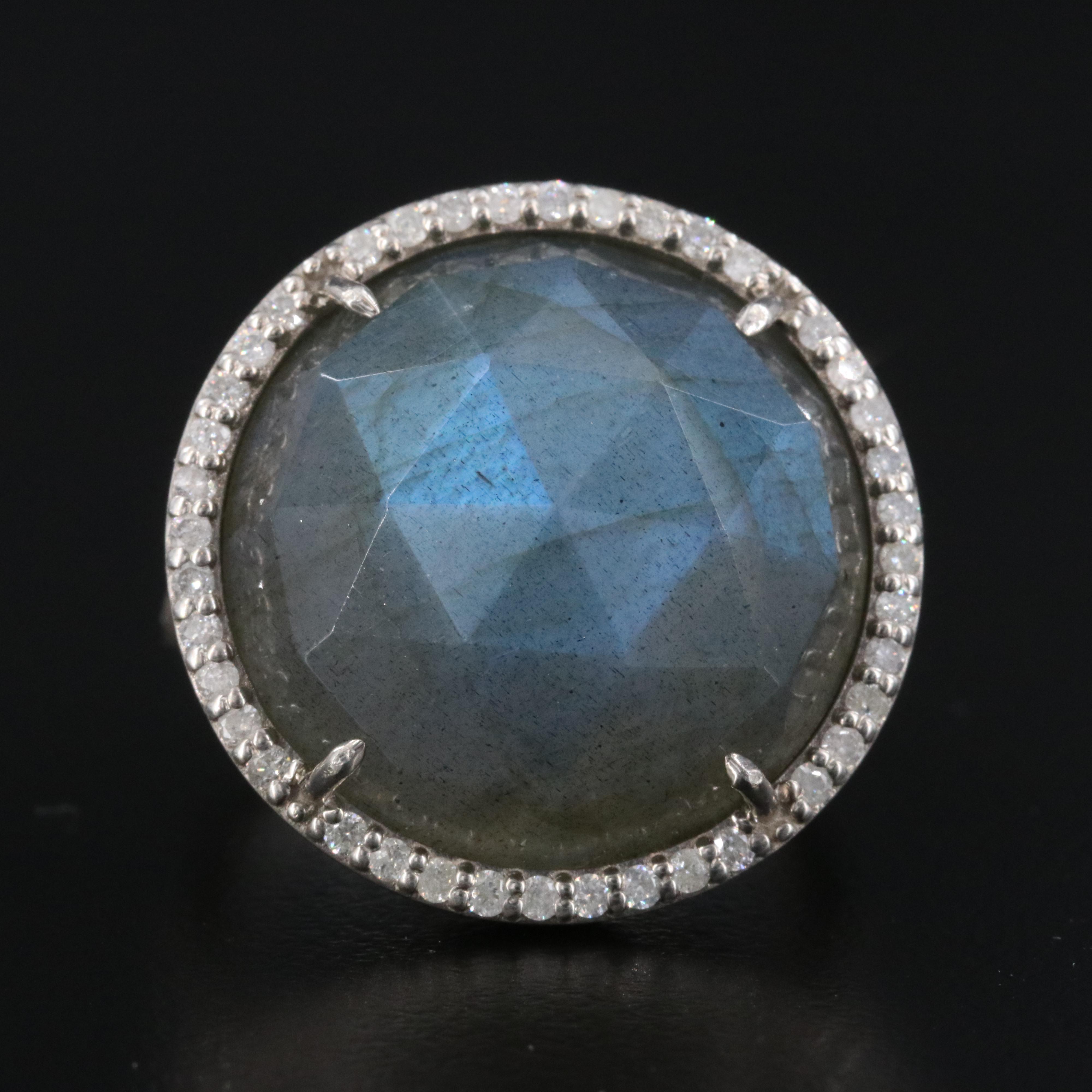 Sheryl Lowe Sterling Labradorite and Diamond Halo Ring