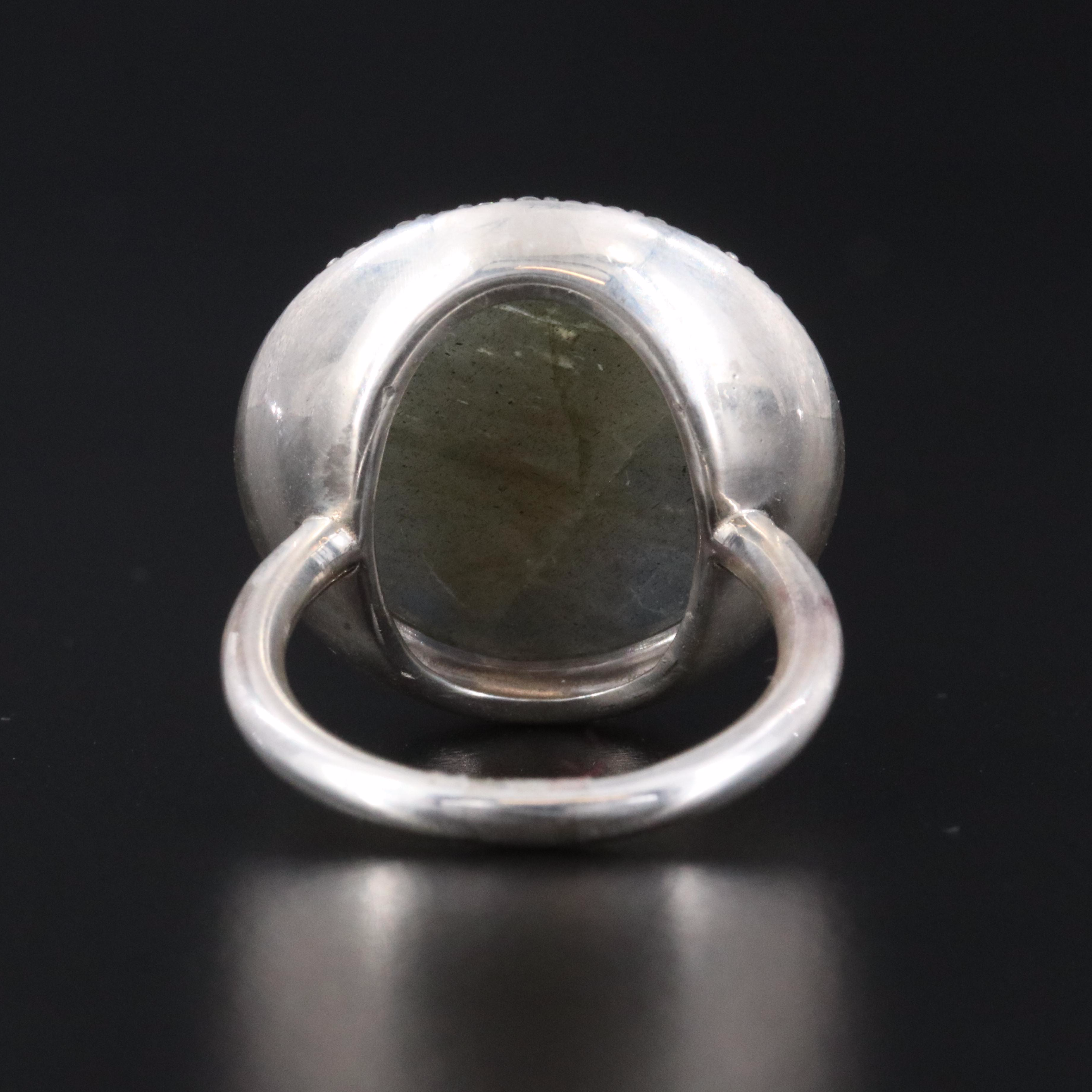 Sheryl Lowe Sterling Labradorite and Diamond Halo Ring