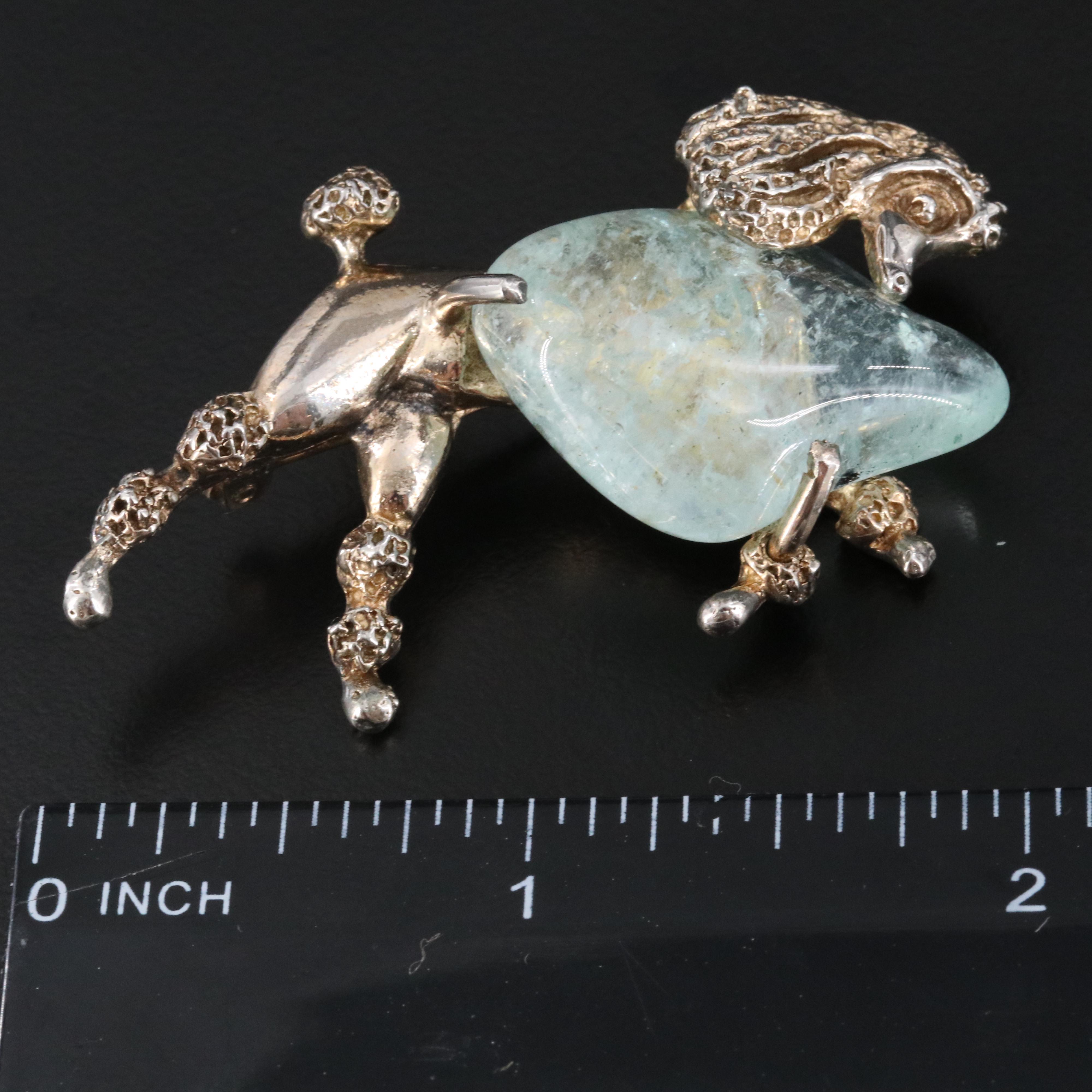 Vintage Sterling Aquamarine Poodle Brooch