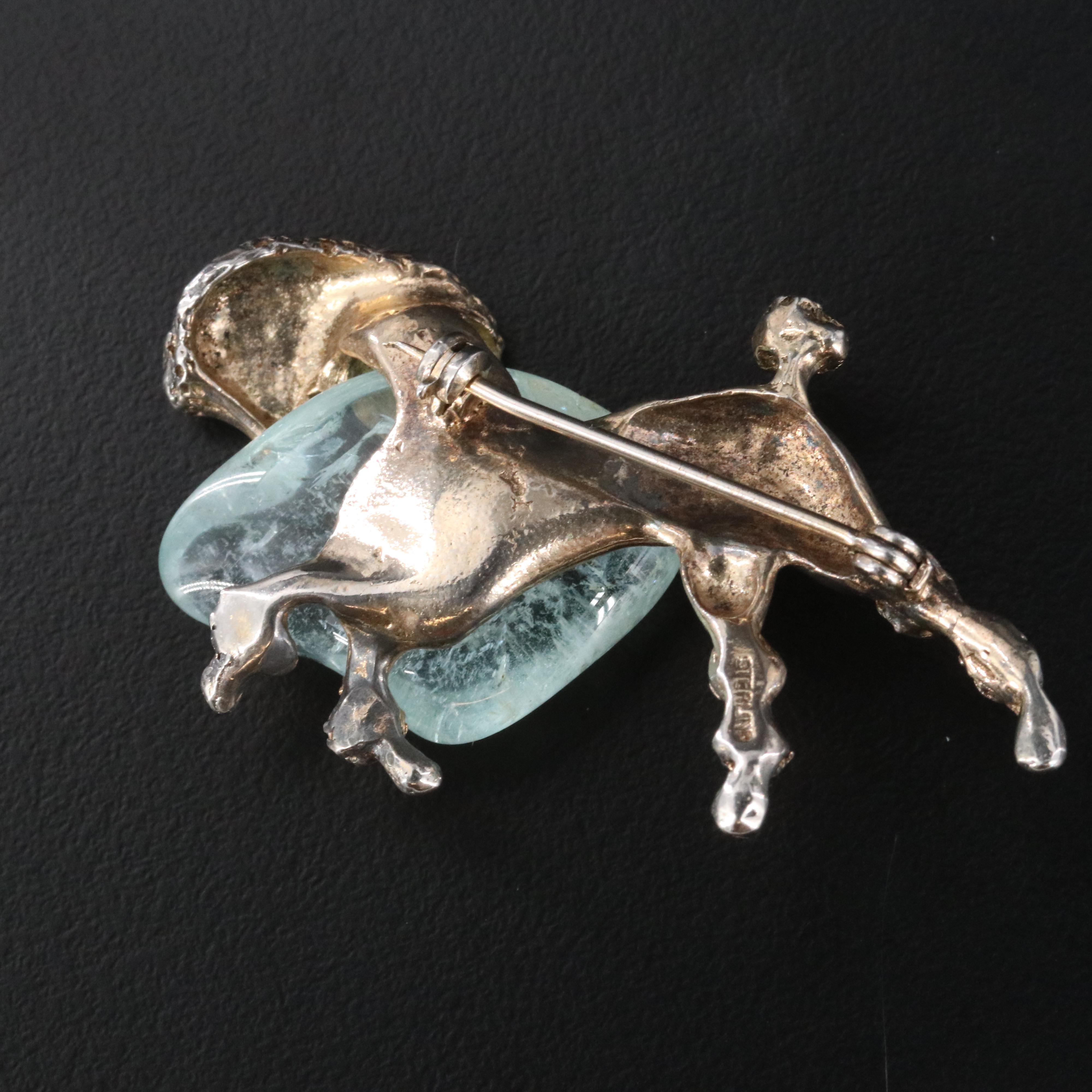 Vintage Sterling Aquamarine Poodle Brooch