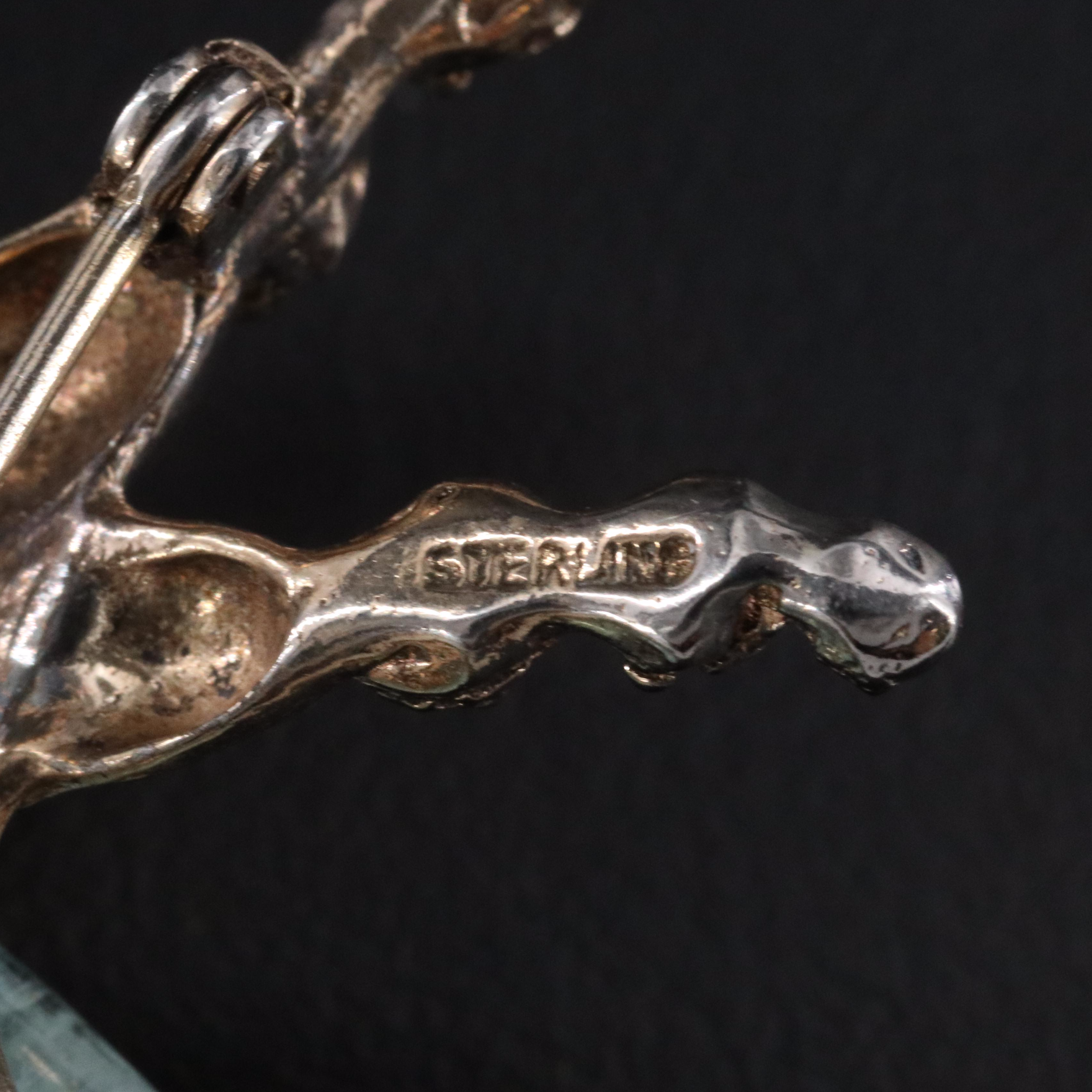 Vintage Sterling Aquamarine Poodle Brooch