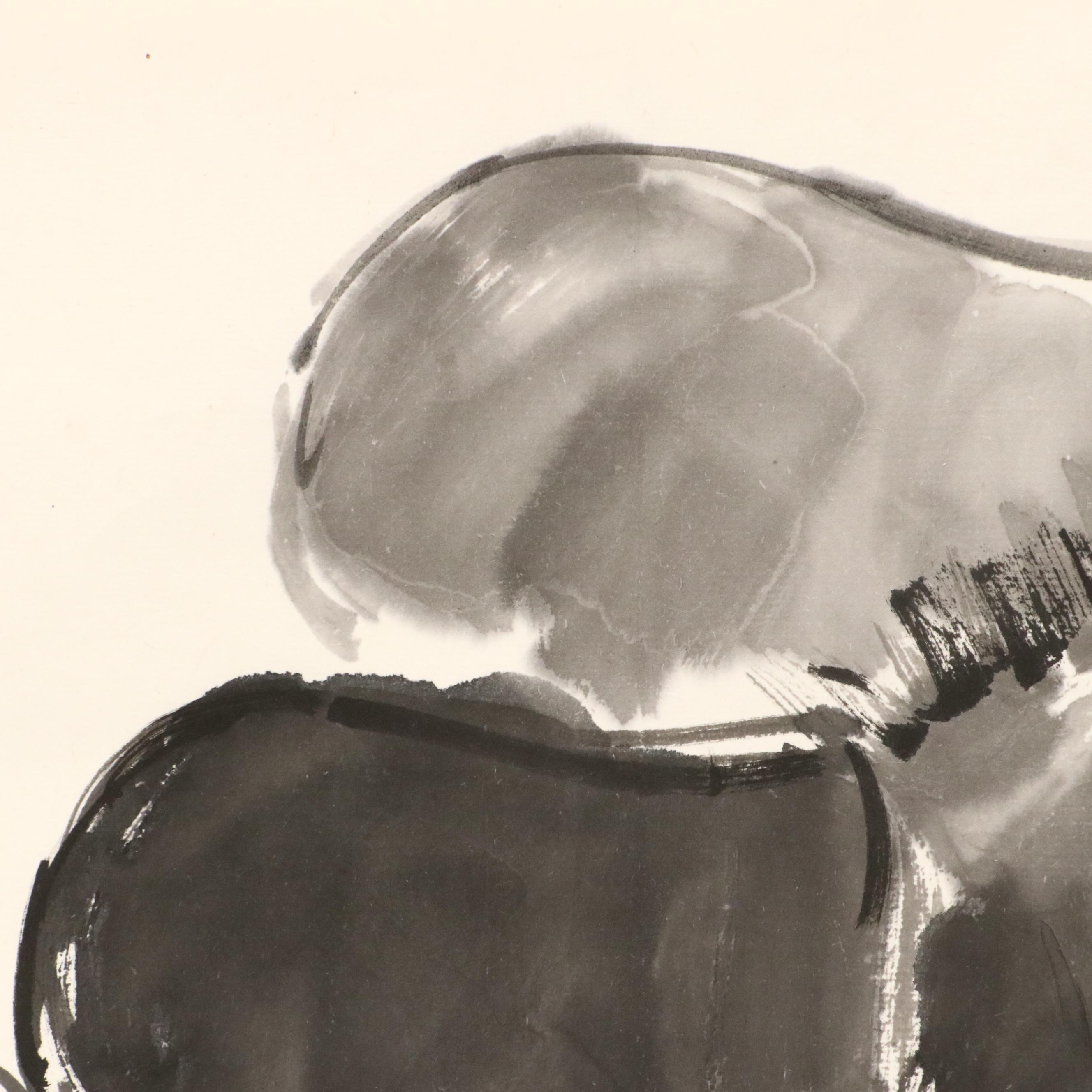 Three East Asian Ink Wash Paintings of Mules, 20th Century