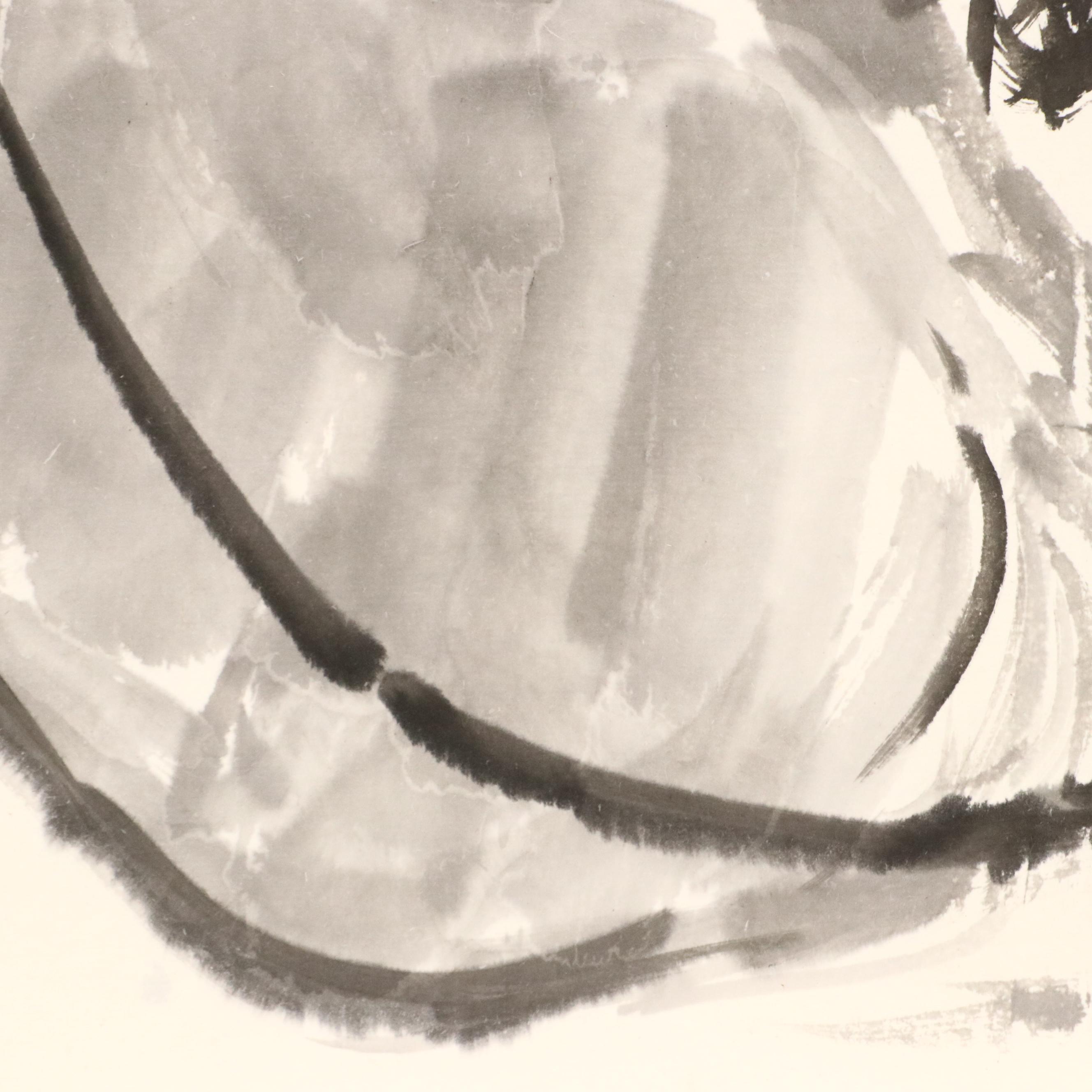 Three East Asian Ink Wash Paintings of Mules, 20th Century