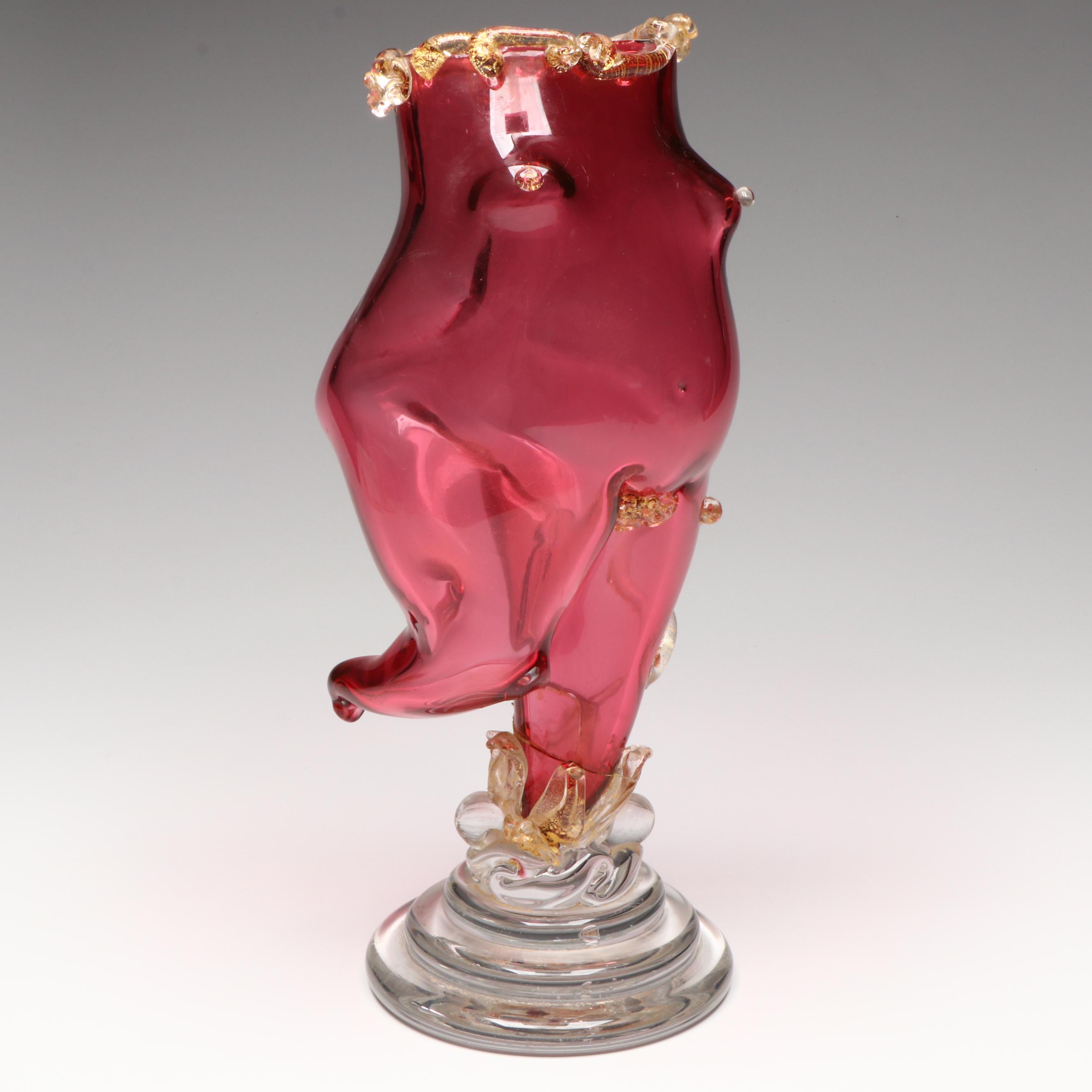 Artist Signed Female Form Blown Art Glass Vase