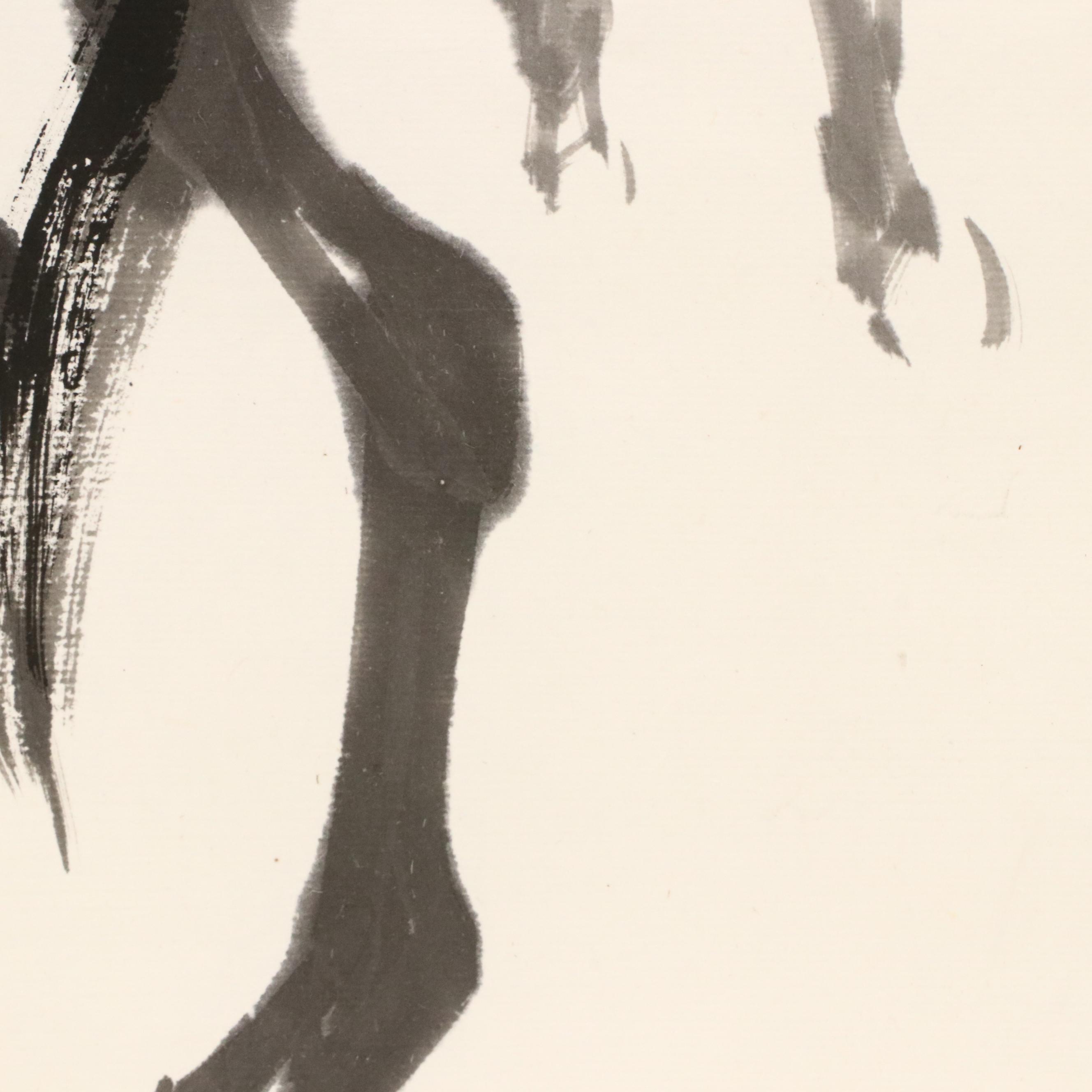 Three East Asian Ink Wash Paintings of Mules, 20th Century