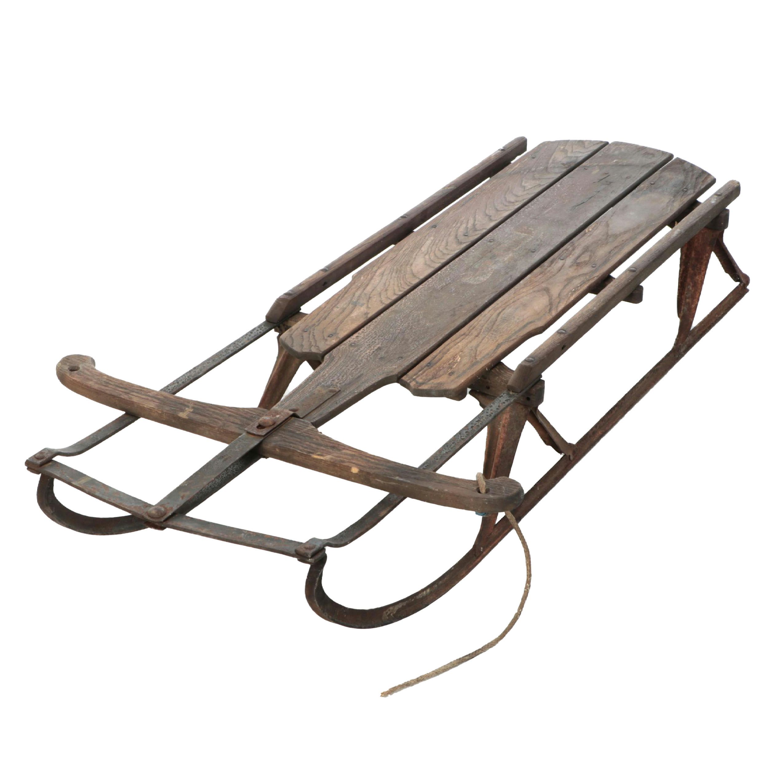 Vintage Oak and Metal Runner Sled