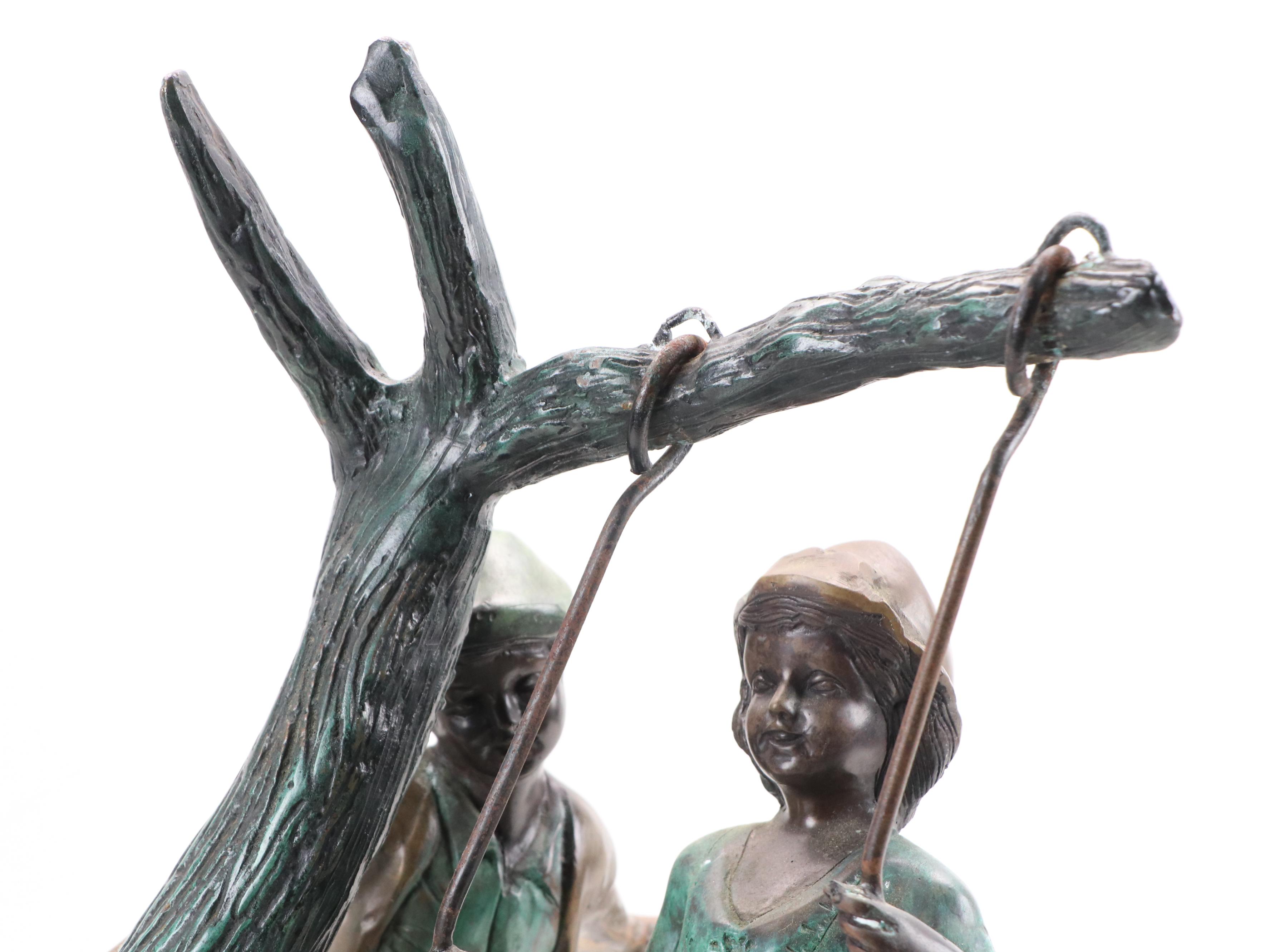 Cast Bronze Sculpture of Children and Swing, Early 20th Century