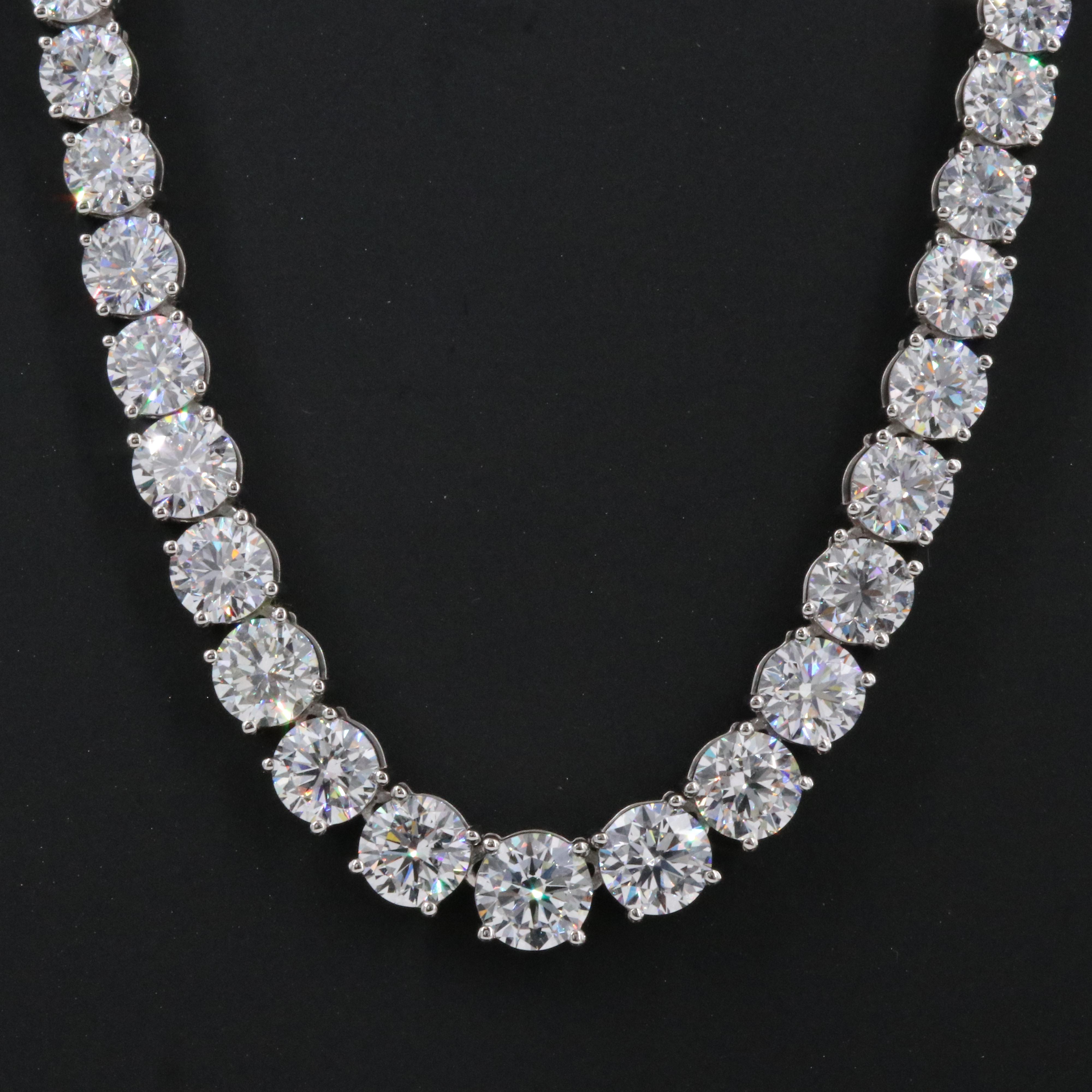 Platinum 24.12 CTW Lab Grown Diamond Graduated Riviera Necklace