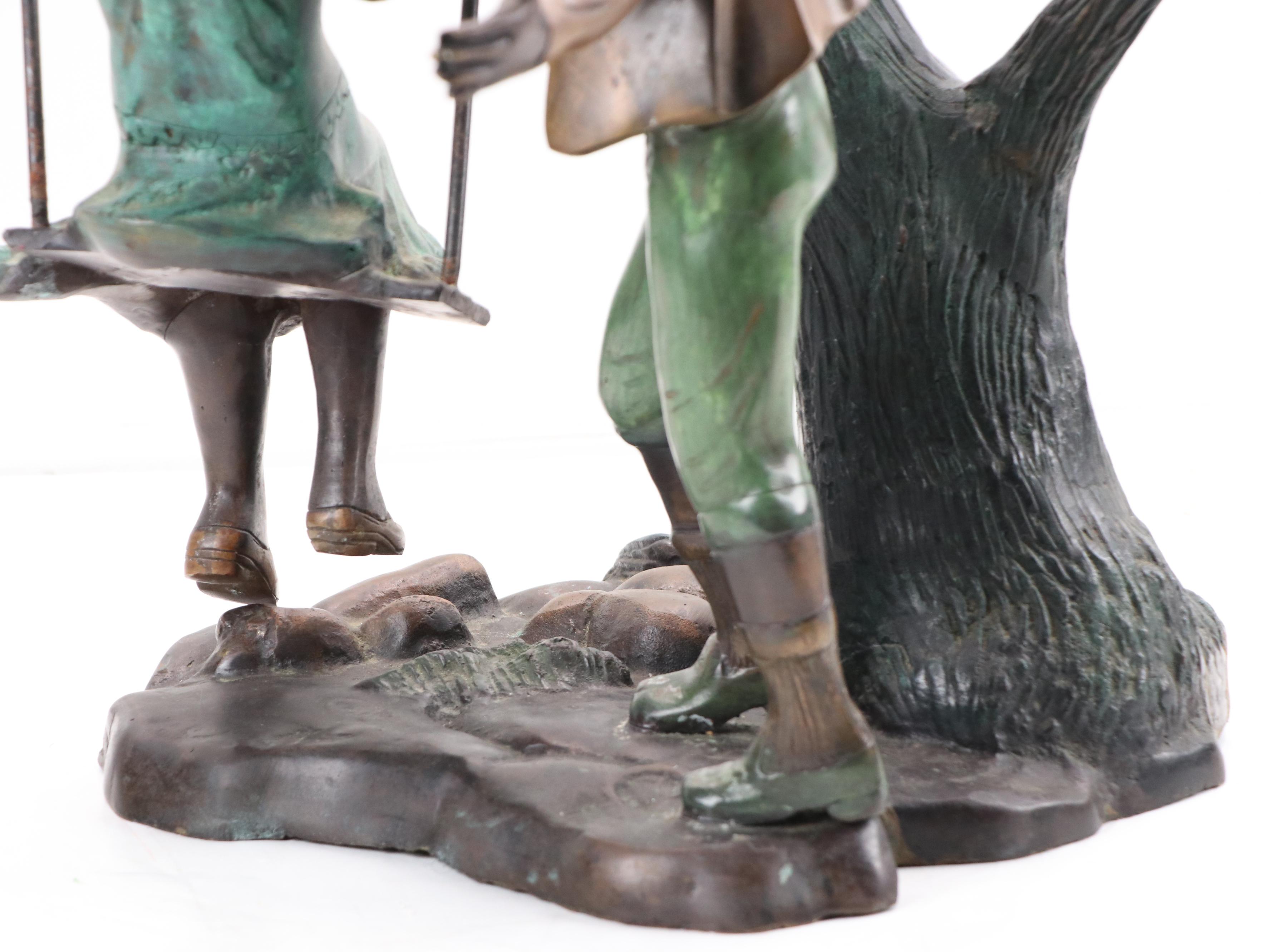 Cast Bronze Sculpture of Children and Swing, Early 20th Century