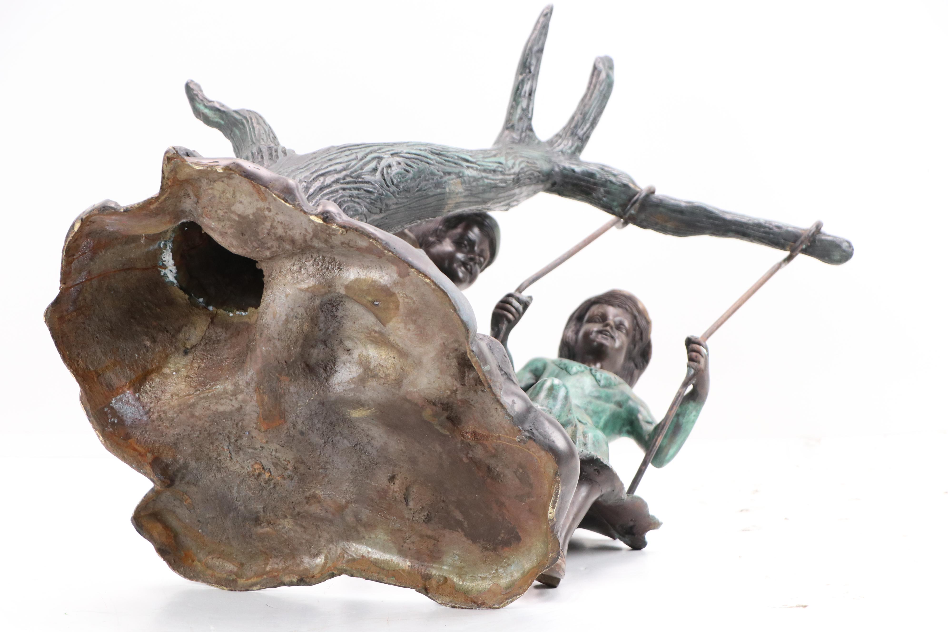 Cast Bronze Sculpture of Children and Swing, Early 20th Century