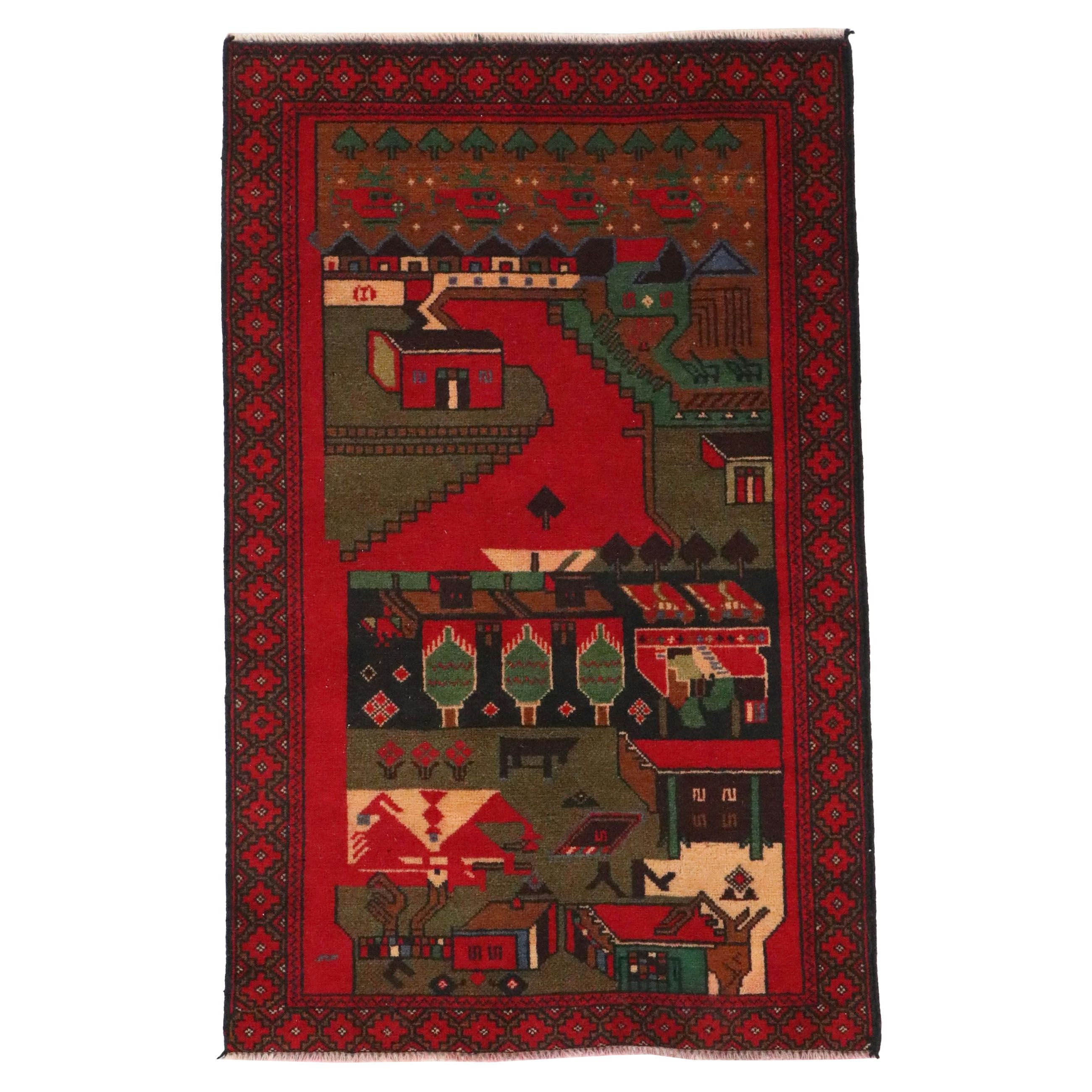 2'10 x 4'5 Hand-Knotted Afghan Pictorial Accent Rug