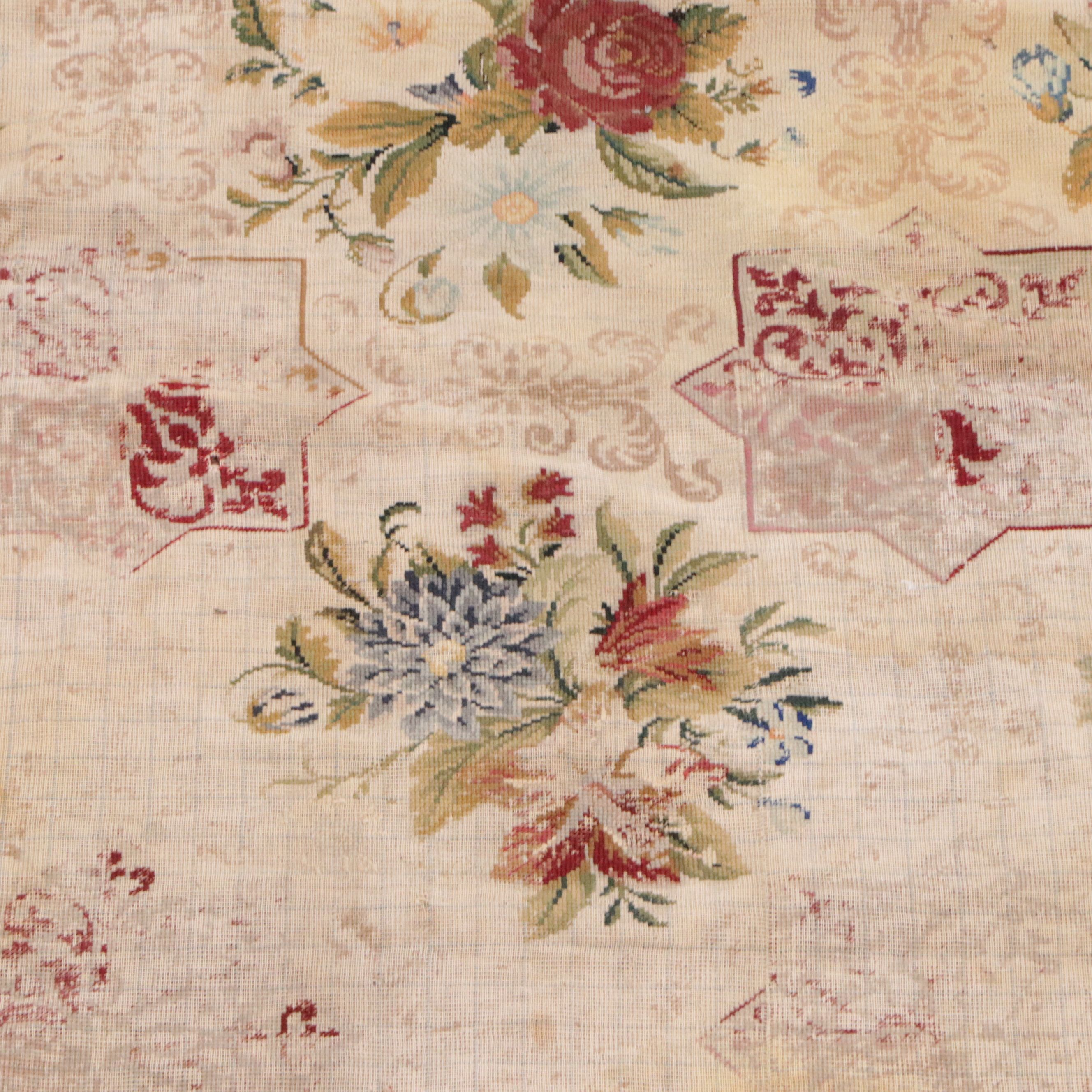 7'8 x 8'8 Handmade English Floral Needlepoint Area Rug, Antique