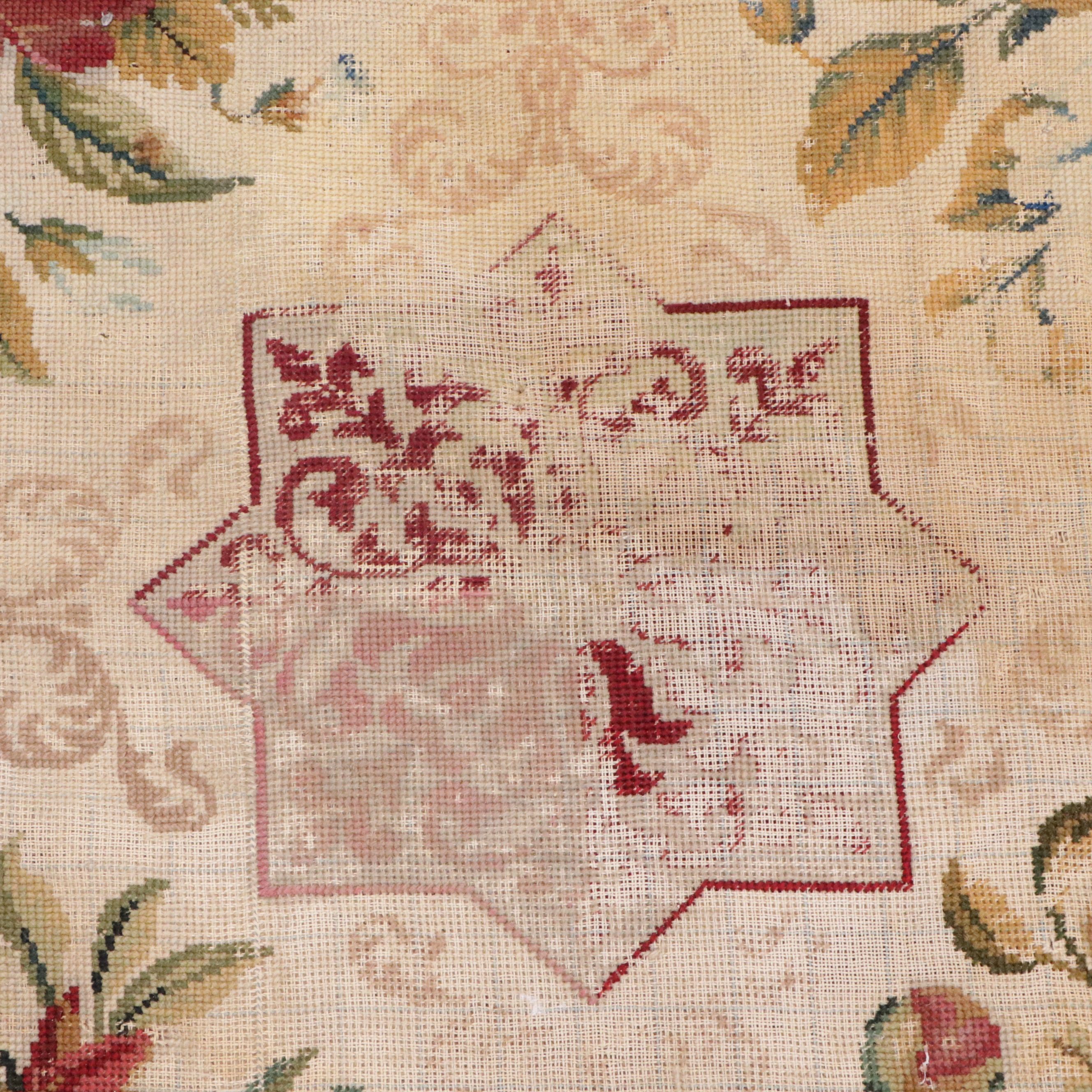 7'8 x 8'8 Handmade English Floral Needlepoint Area Rug, Antique